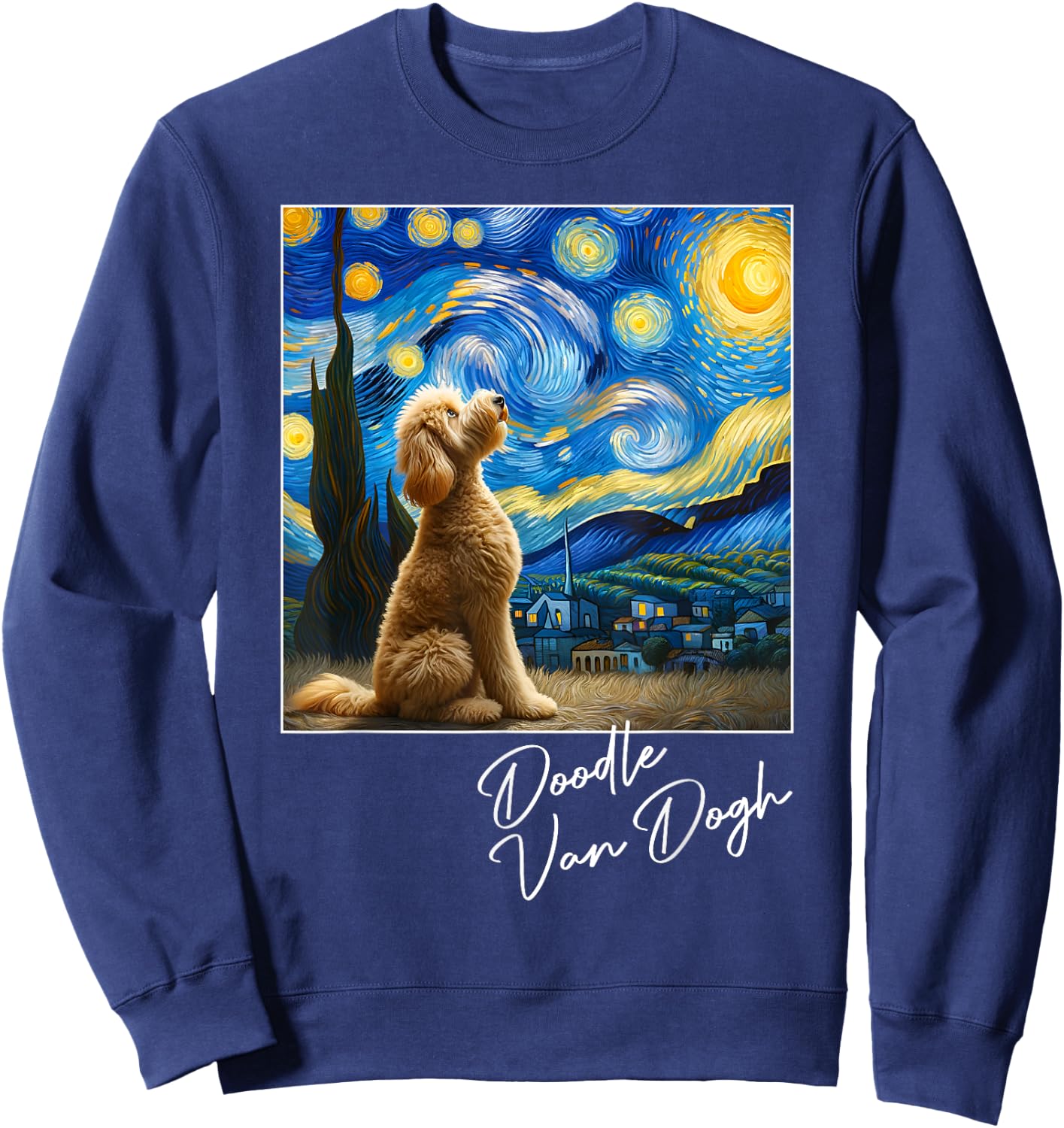 Van Gogh Starry Night Goldendoodle Dog Art Golden Doodle Dog Women Girls Kids Sweatshirt - Sweatshirt | Navy