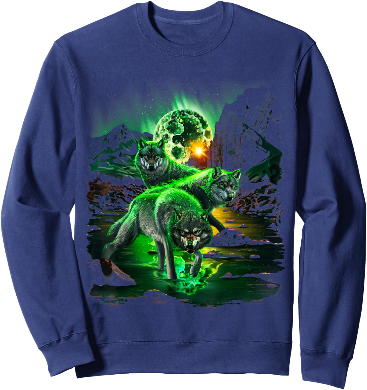 Wolf Hunting in Valley Amidst Catastrophic Asteroid Impact Sweatshirt - Sweatshirt | Navy