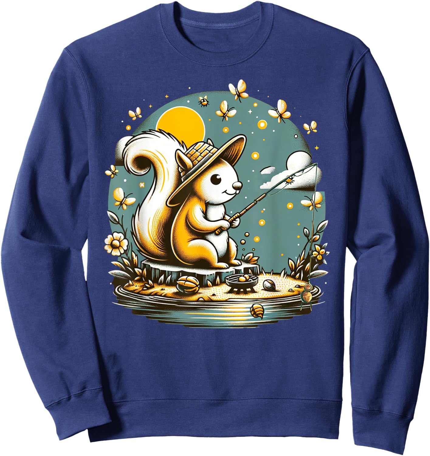 Fishing Squirrel Camping Starry Night Kids Sweatshirt - Sweatshirt | Navy