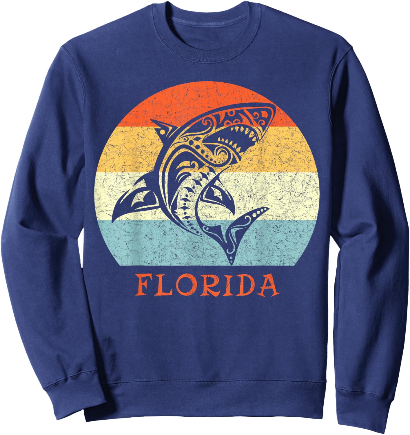 Florida Vintage Retro Shark Vacation Sweatshirt - Sweatshirt | Navy
