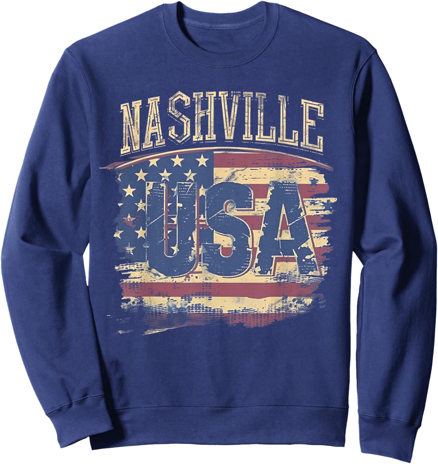 Nashville - USA 4th of July Retro American Flag Vintage Girls Kids Men Sweatshirt - Sweatshirt | Navy