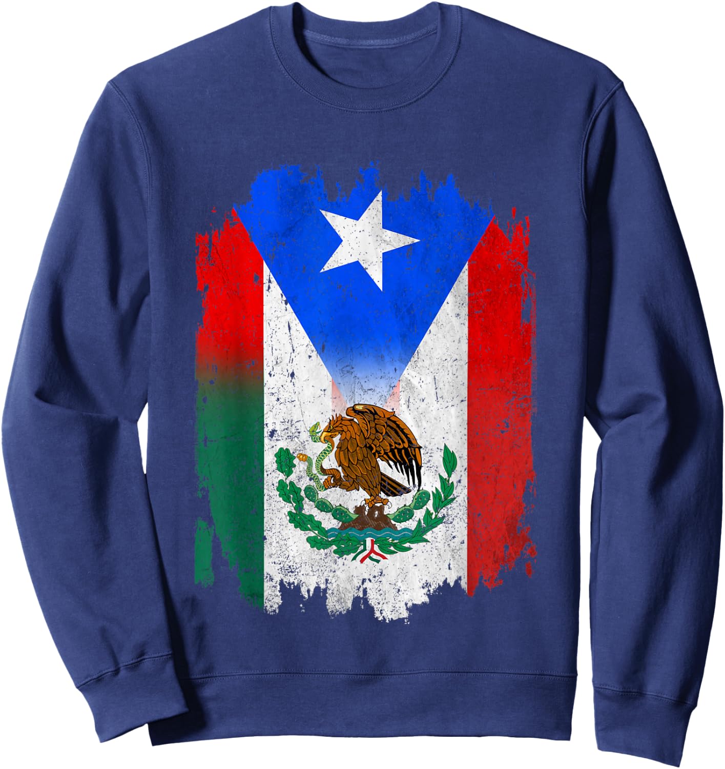 Mexican Mexican Flag Puerto Rico Flag Boricua Sweatshirt - Sweatshirt | Navy