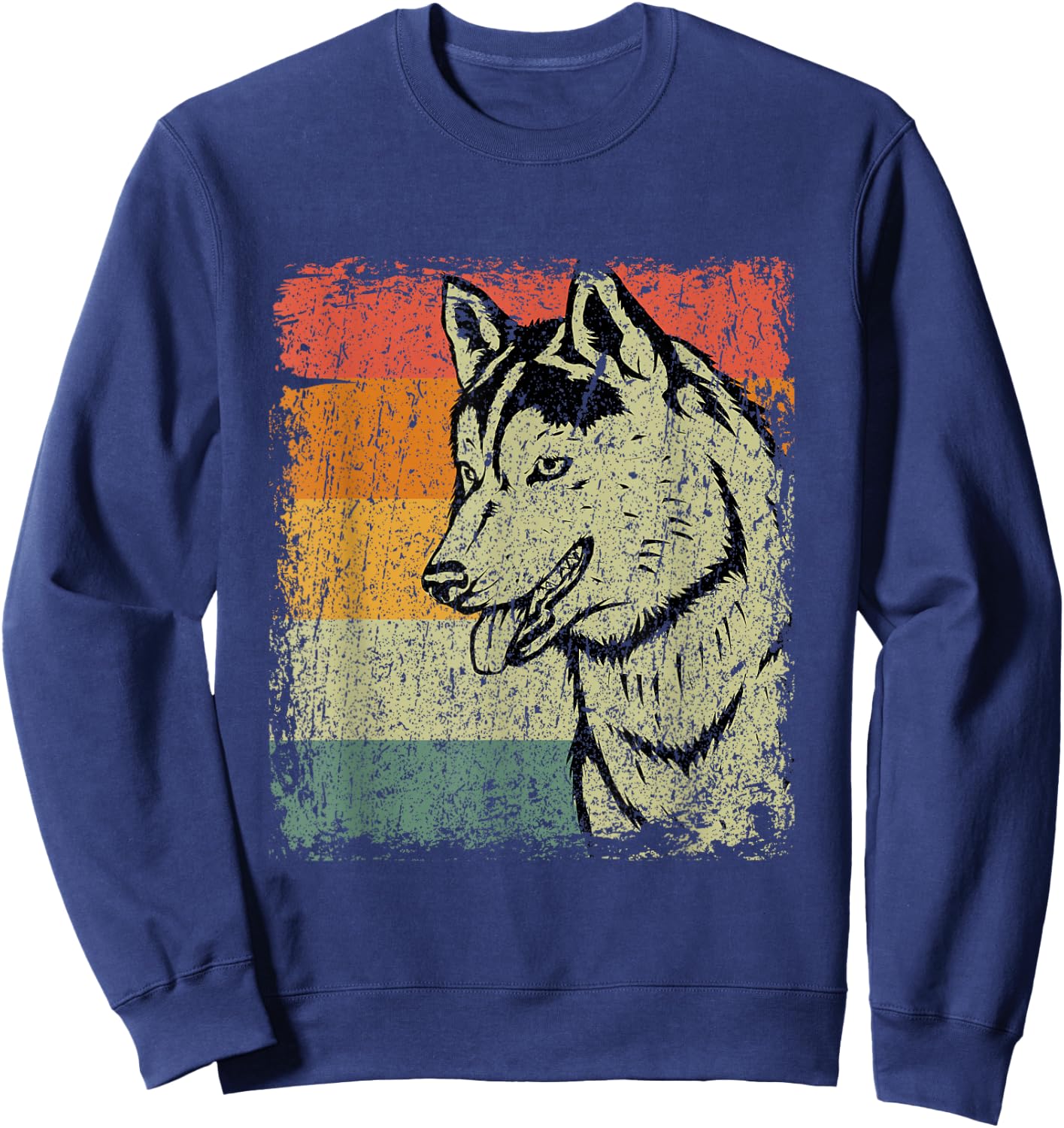 Retro Siberian Husky Dog Gift Vintage Husky Sweatshirt - Sweatshirt | Navy