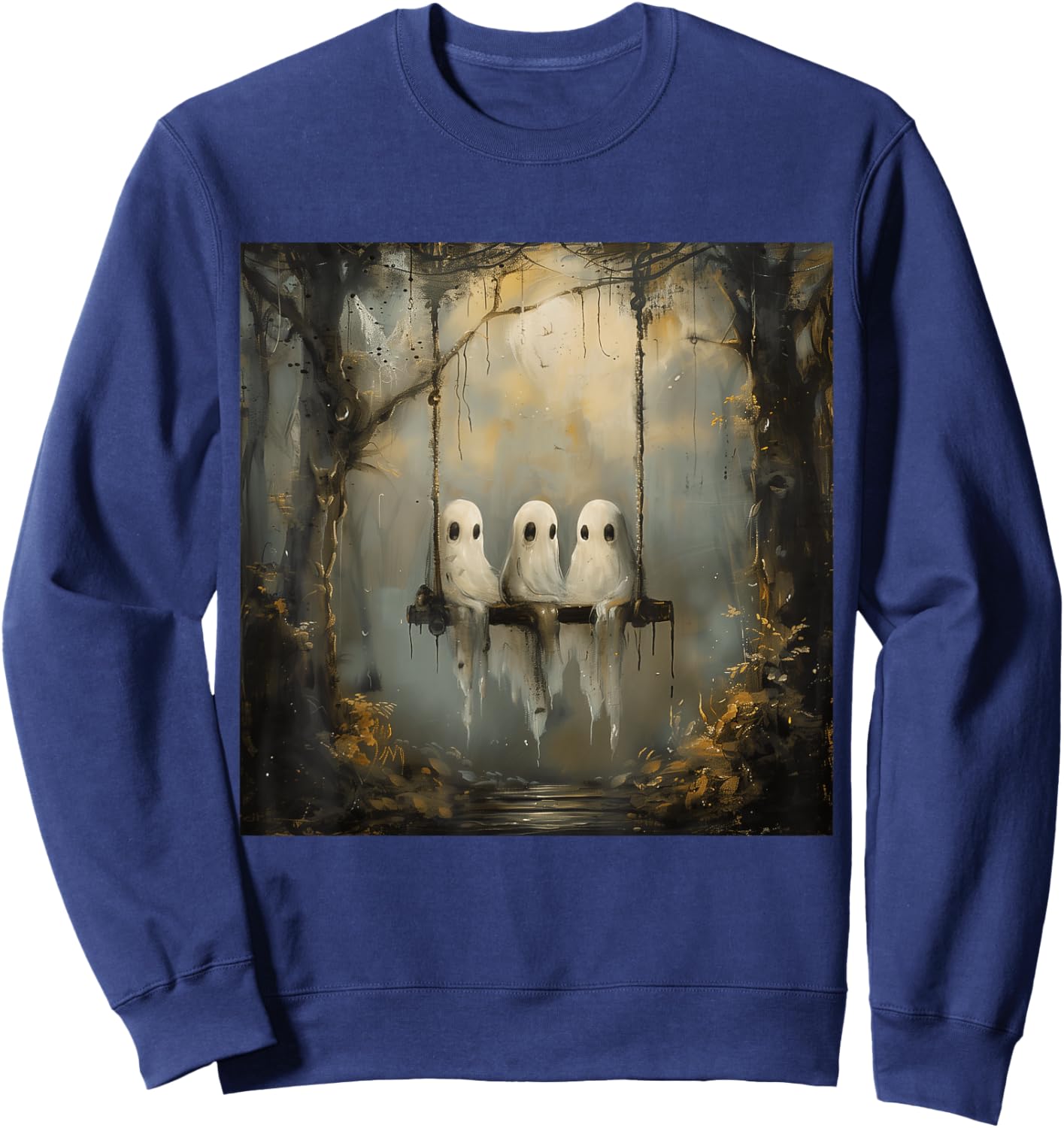 Vintage Floral Ghost On The Swing In Forest Halloween Gothic Sweatshirt - Sweatshirt | Navy