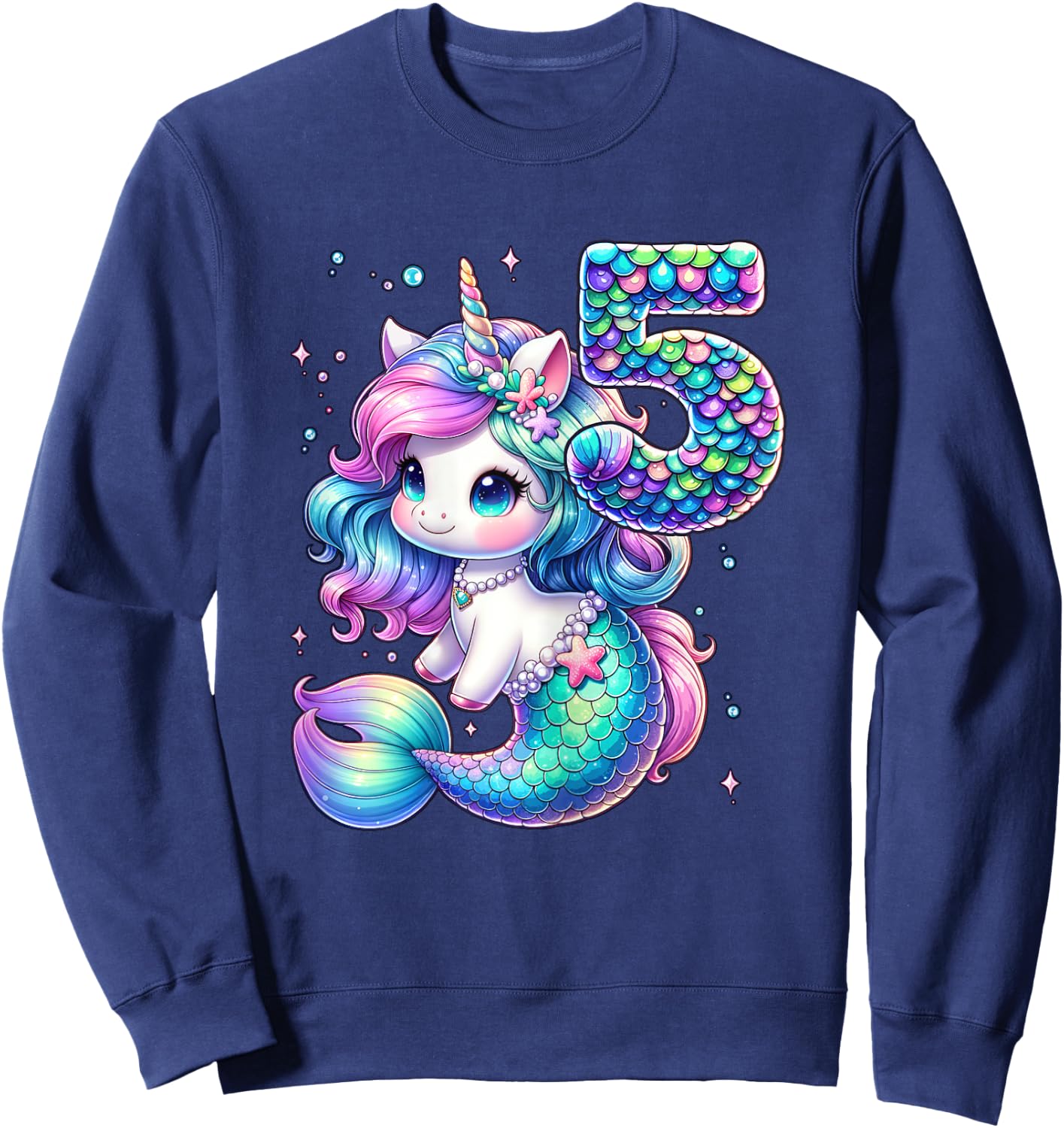 Unicorn Mermaid 5th Birthday 5 Year Old Party Girls Outfit Sweatshirt - Sweatshirt | Navy