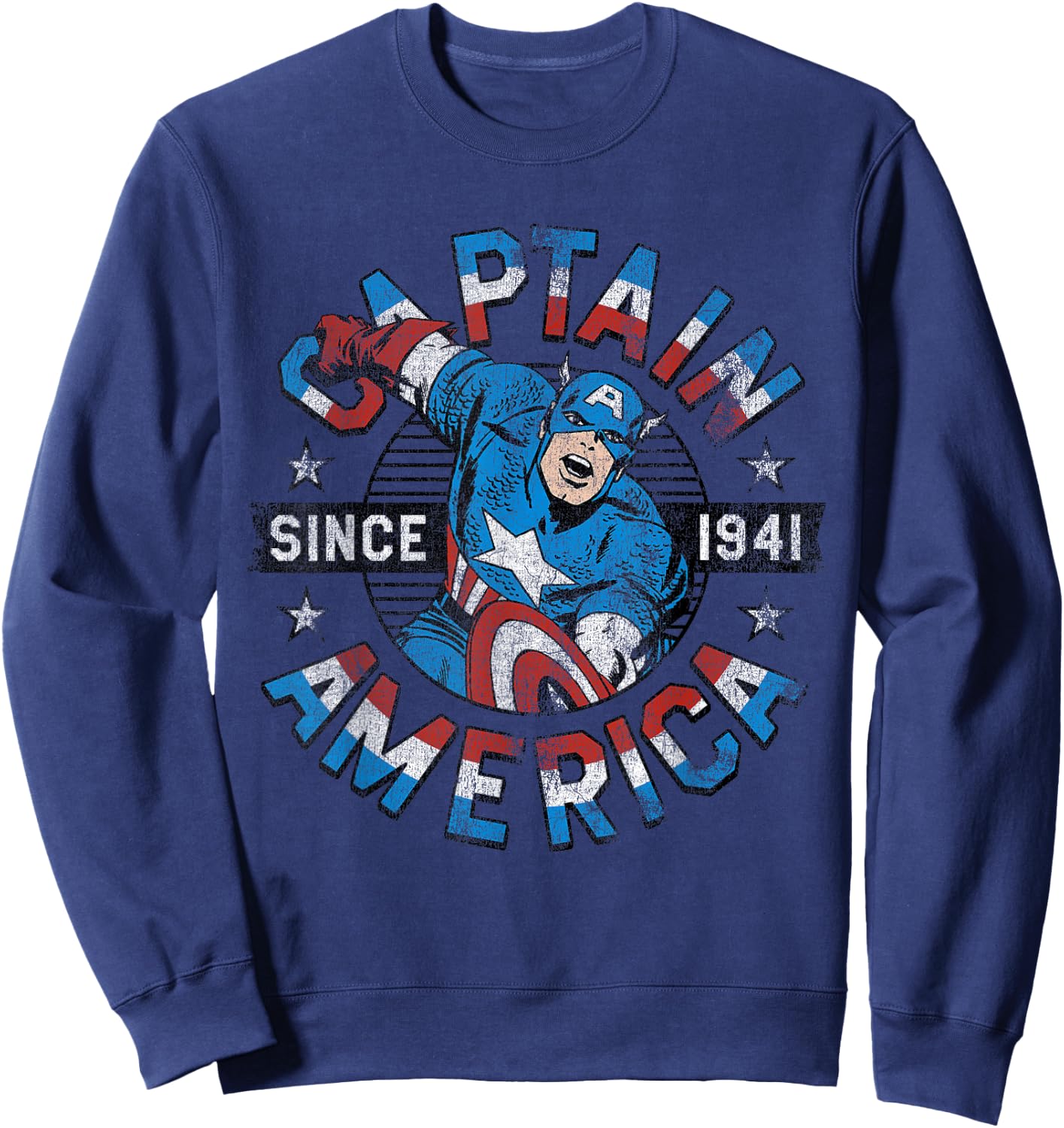 Marvel Faded Vintage Captain America Since 1941 Circle Logo Sweatshirt - Sweatshirt | Navy
