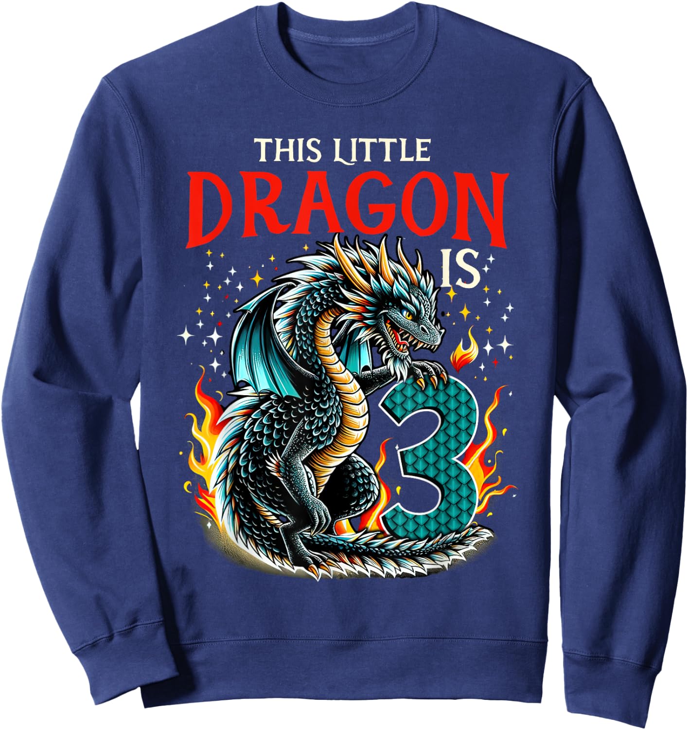 Turning 3 Year Old Birthday Boy Dragon 3rd Bday Girl Sweatshirt - Sweatshirt | Navy