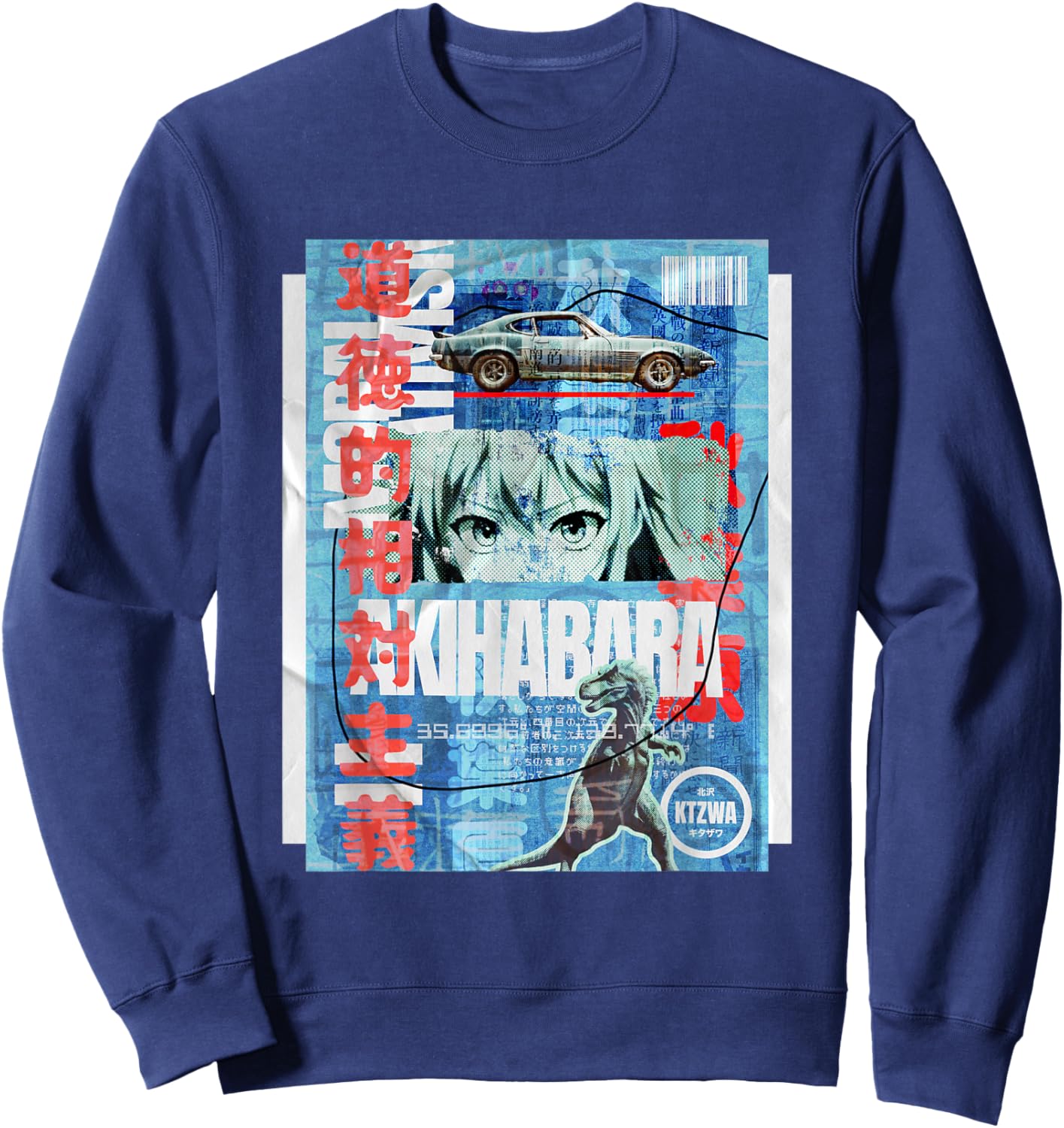 Japanese Retro Vintage 90s 80s Streetwear Tokyo Anime Manga Sweatshirt - Sweatshirt | Navy