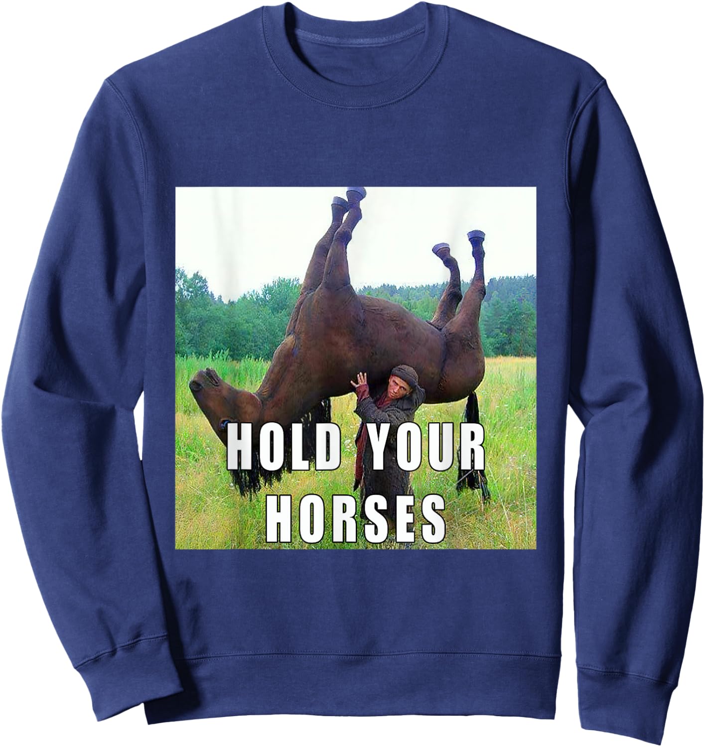 Hold Your Horse Funny Meme Women Sweatshirt - Sweatshirt | Navy