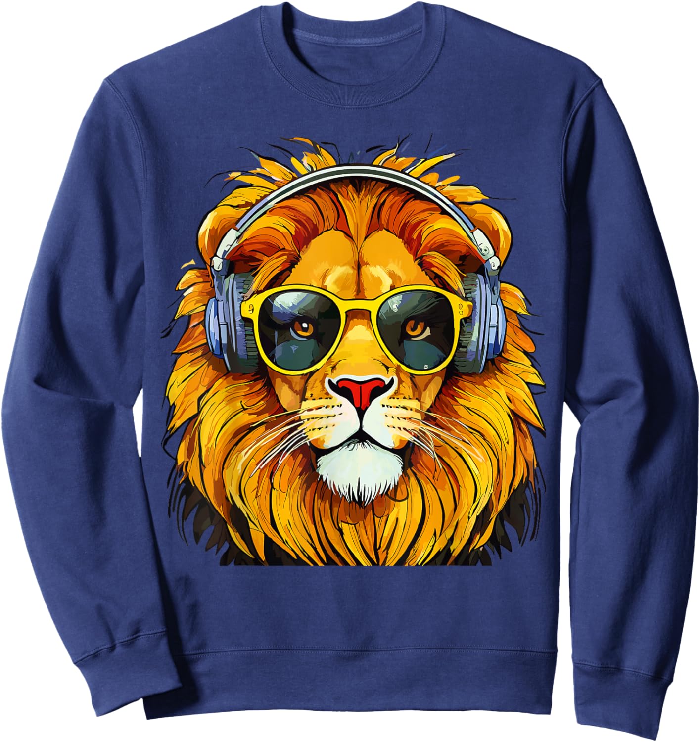 Artistic Lion with Sunglasses and Headphones Lions Sweatshirt - Sweatshirt | Navy