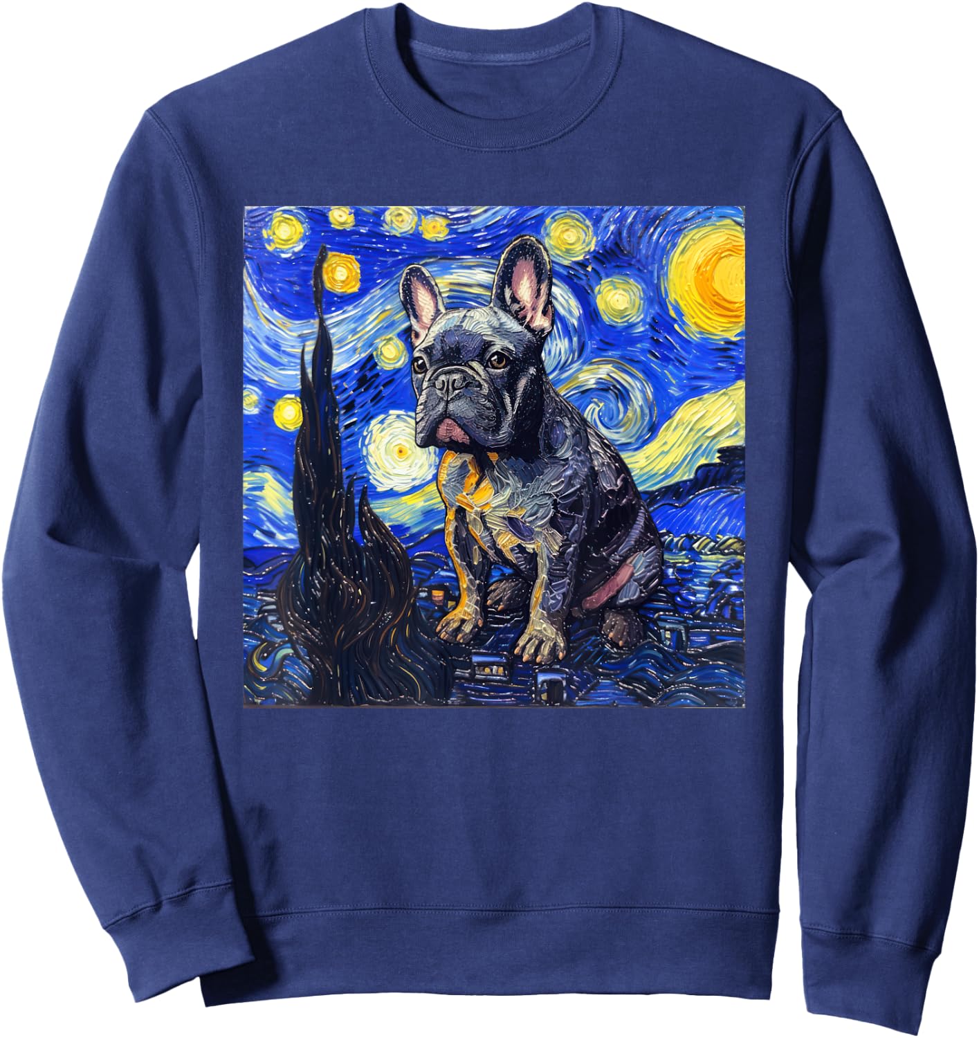 French Bulldog Dog Van Gogh Style Starry Night Men Women Girls Kids Sweatshirt - Sweatshirt | Navy