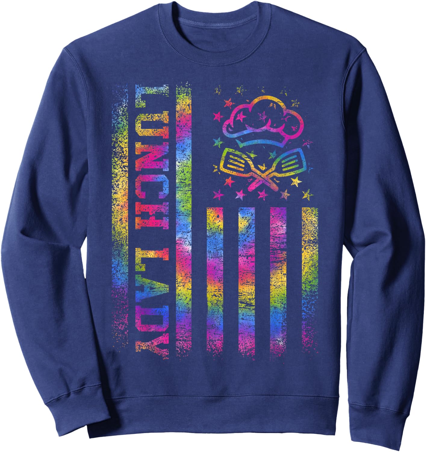 School Lunch Lady Squad US Flag Tie Dye Proud Cafeteria Crew Sweatshirt - Sweatshirt | Navy