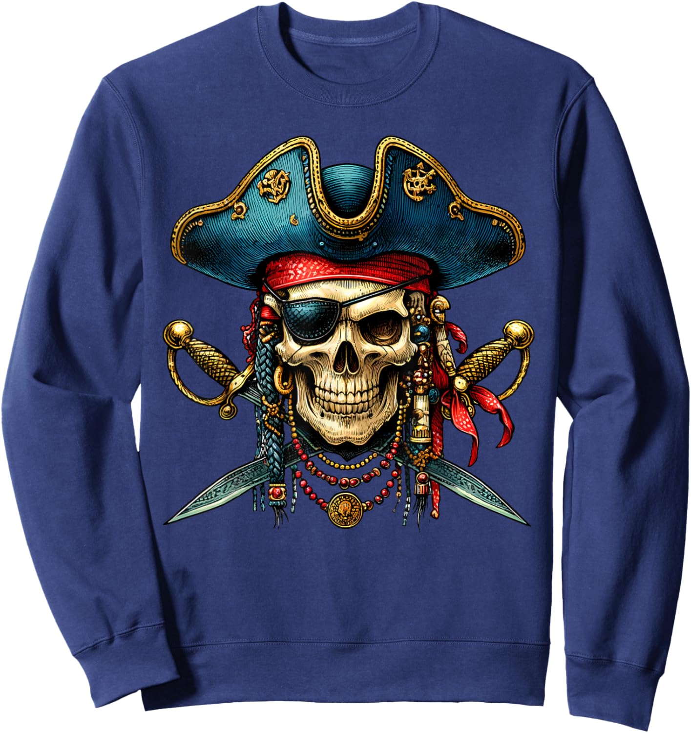 Pirate Skull Halloween Costume Men Women Boys Girls Teens Sweatshirt - Sweatshirt | Navy
