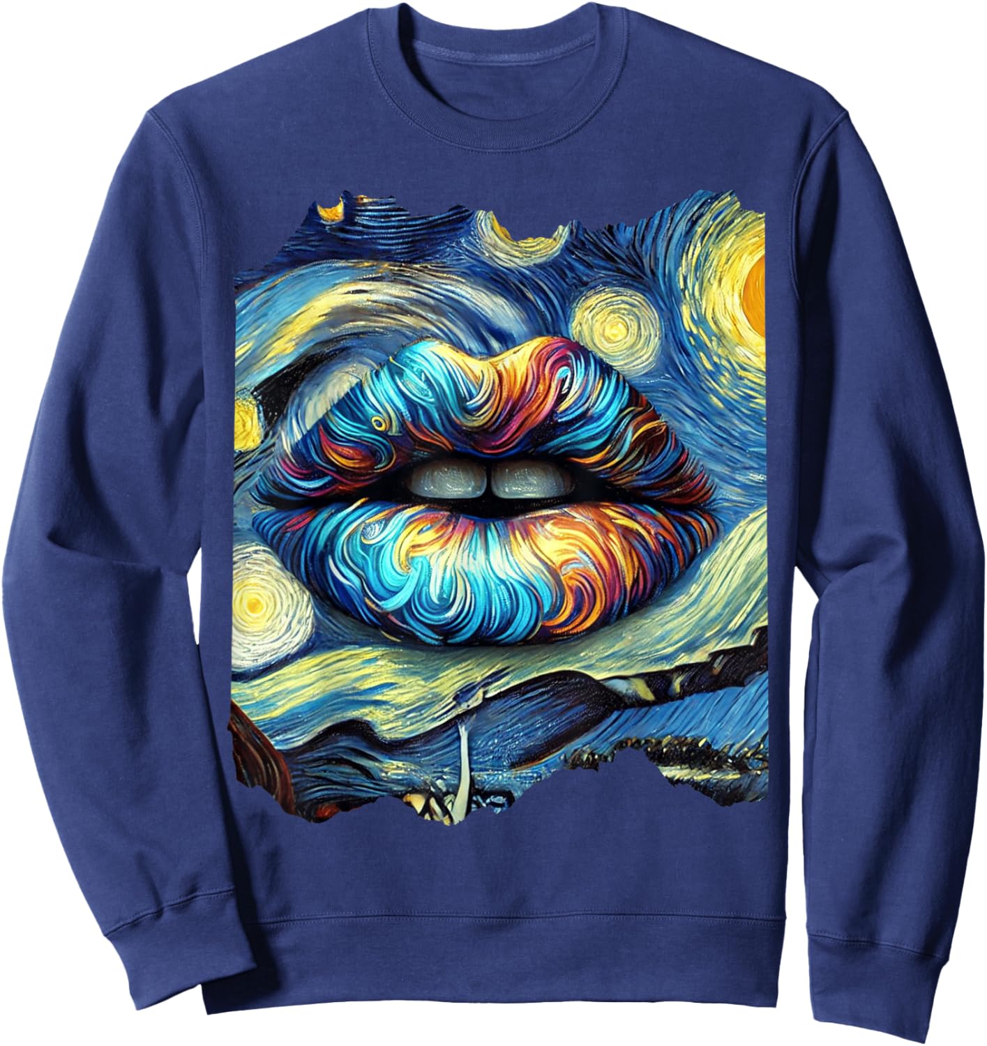 Lips Fashion Van Gogh Art Painting Star Sky Night Lips Sweatshirt - Sweatshirt | Navy
