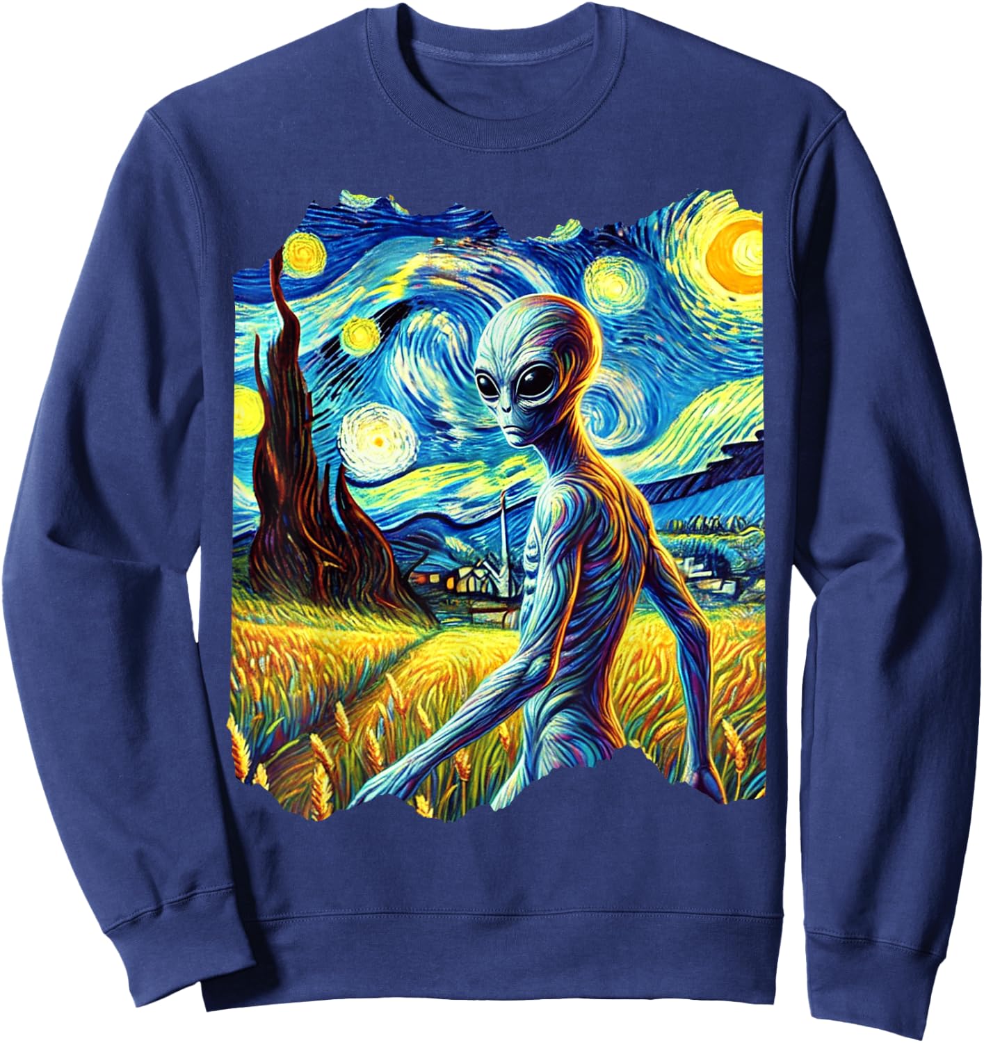 Alien Van Gogh Art Painting Star Sky Night Aliens Sweatshirt - Sweatshirt | Navy