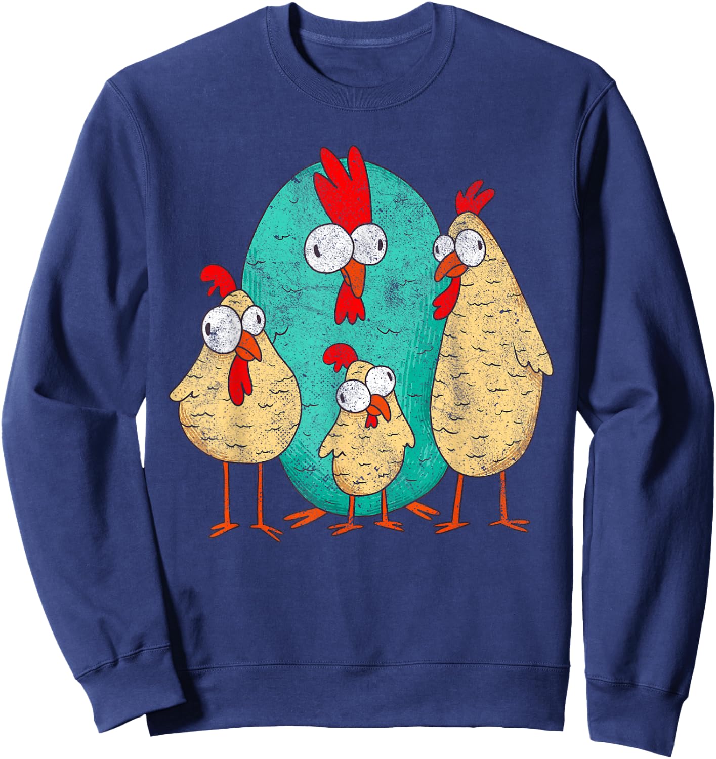 Stupid Looking Crazy Cartoon Chickens Funny Sweatshirt - Sweatshirt | Navy