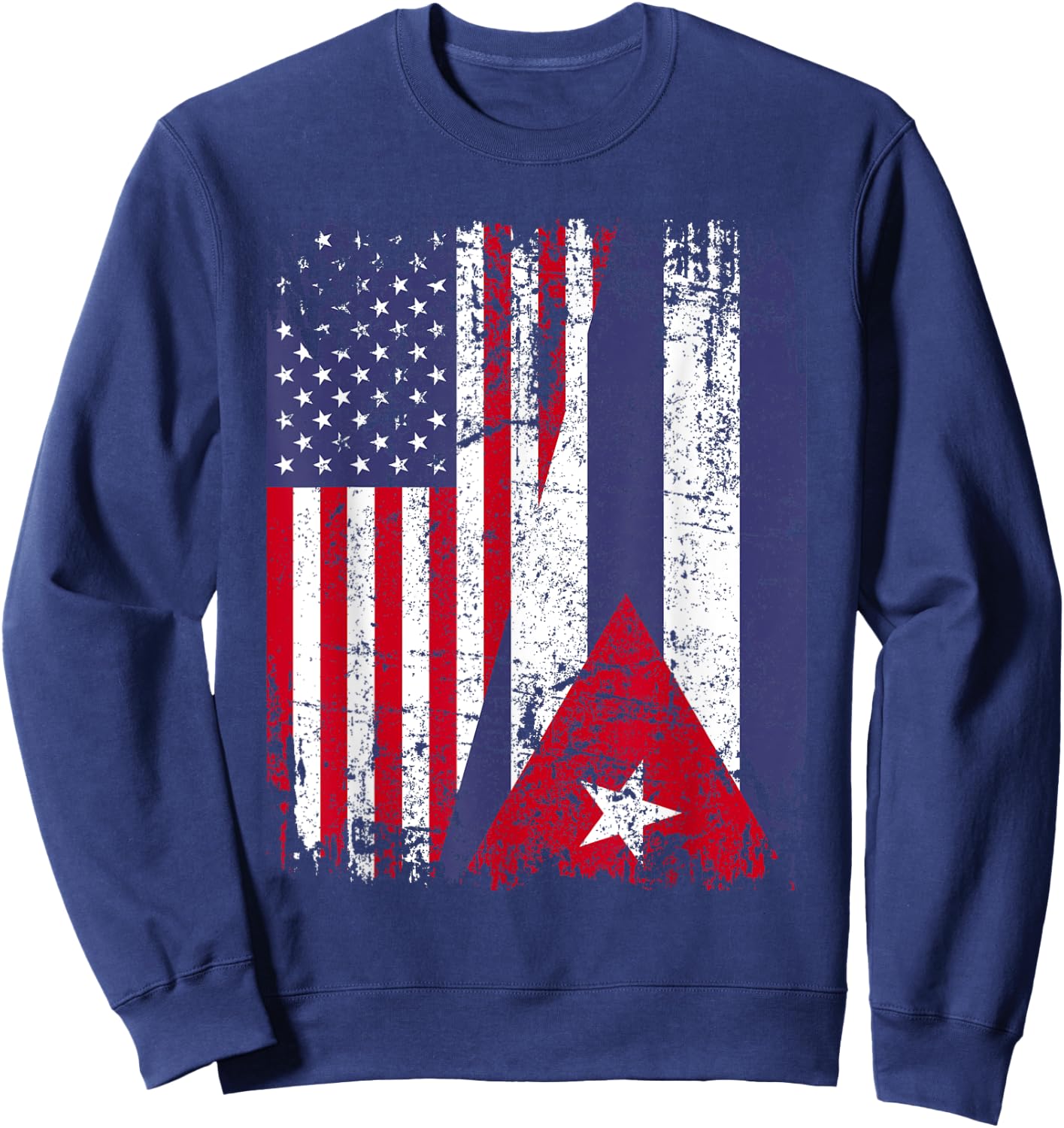 CUBAN ROOTS | Half American Flag | CUBA FLAG Sweatshirt - Sweatshirt | Navy