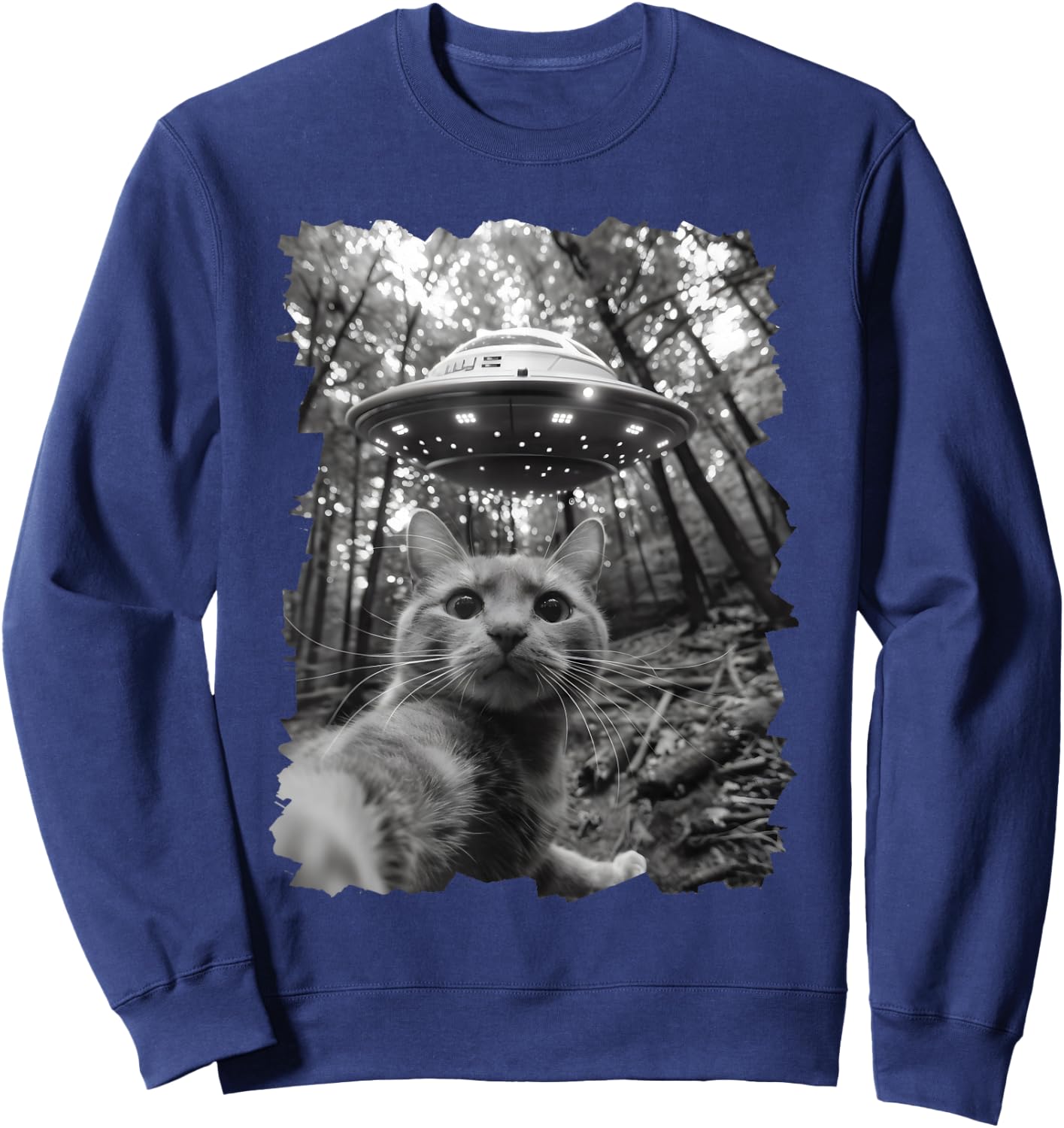 Funny Cat UFO, Funny Alien Cat Selfie UFO for Cats Lovers Sweatshirt - Sweatshirt | Navy
