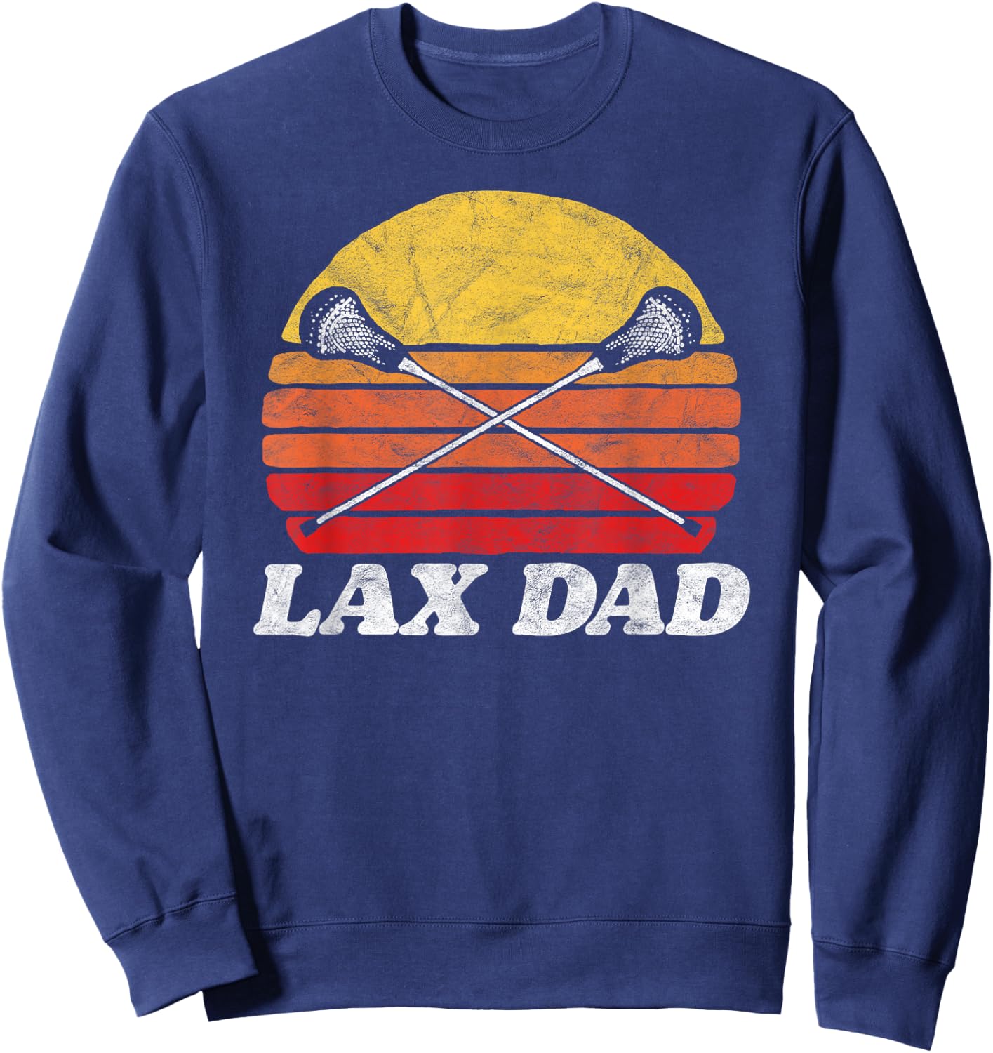 Lax Dad Vintage X Crossed Lacrosse Sticks 80s Sunset Retro Sweatshirt - Sweatshirt | Navy