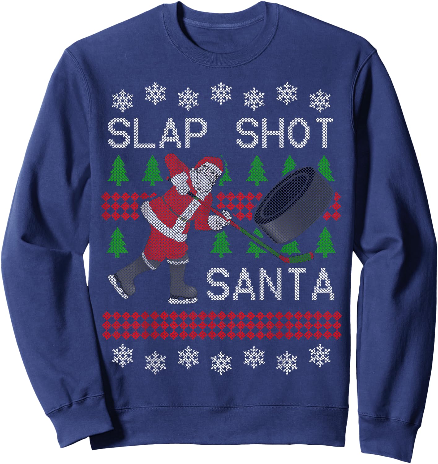 Funny Santa Hockey Puck Ugly Christmas Slap Shot Santa Sweatshirt - Sweatshirt | Navy