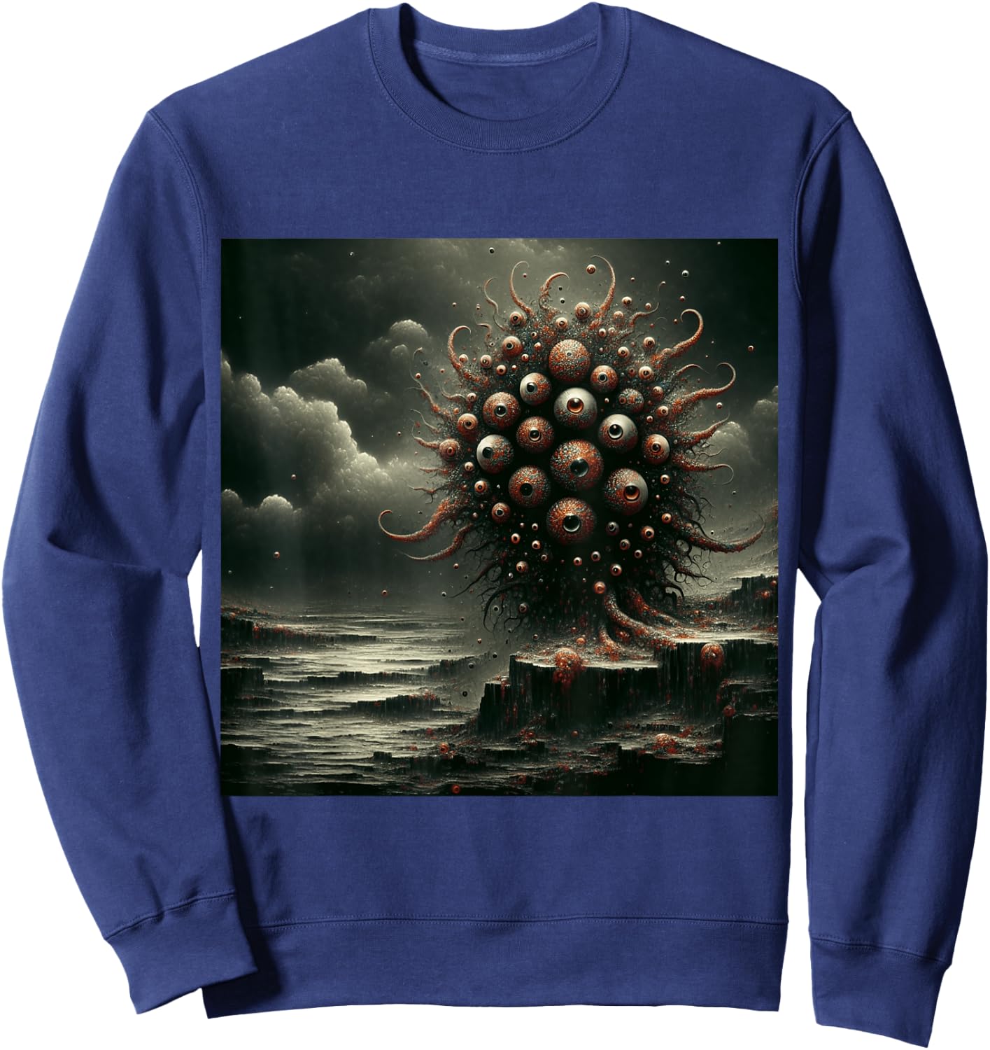 Eldritch Nightmare Lovecraftian Horror Fear of Eyes Graphic Sweatshirt - Sweatshirt | Navy