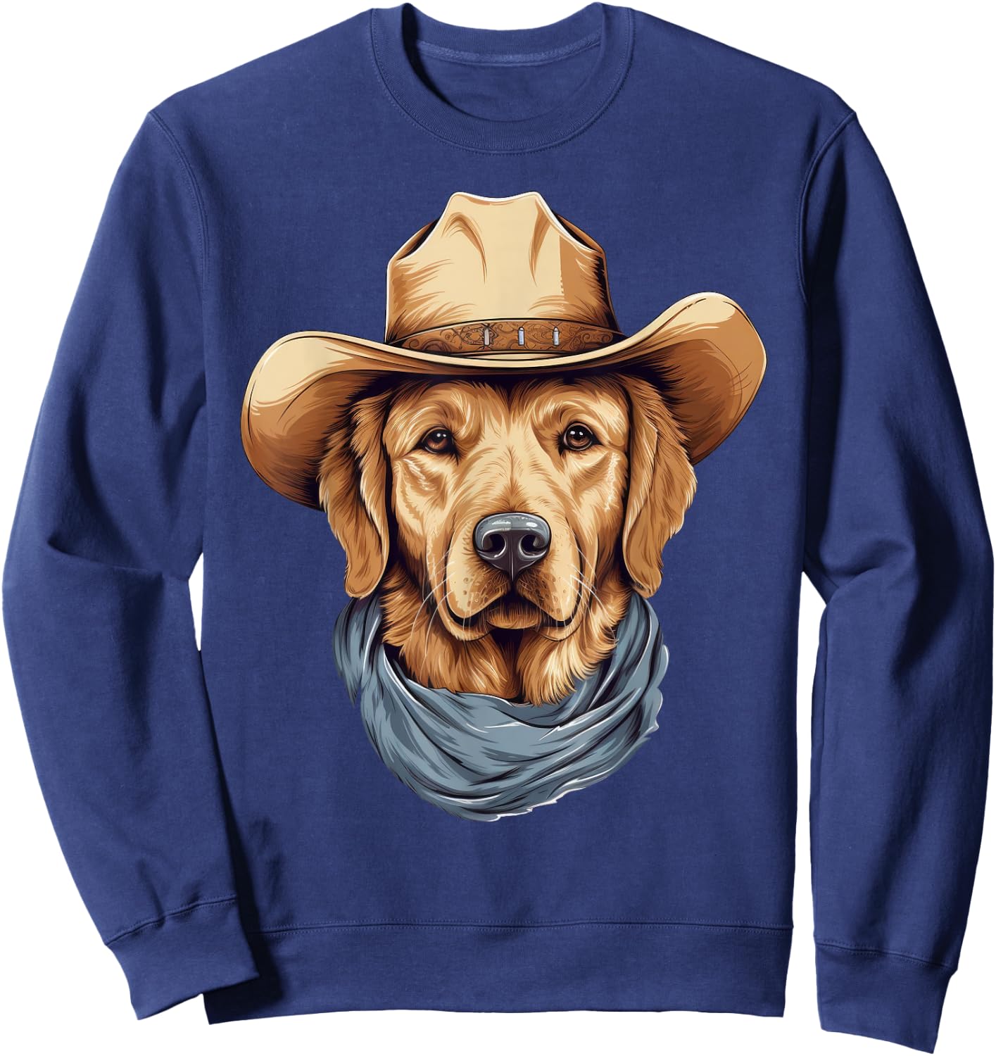 Golden Retriever Dog in Cowboy Hat Golden Retriever Lovers Sweatshirt - Sweatshirt | Navy