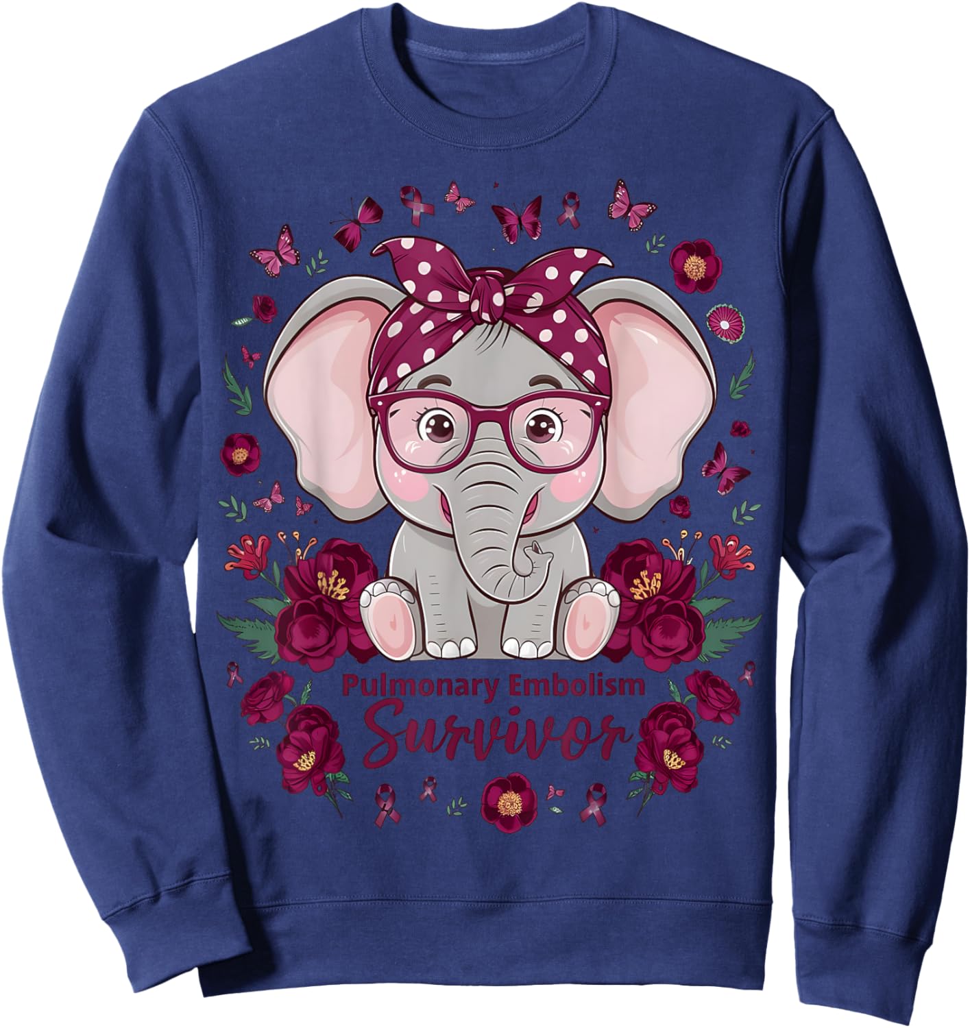 Pulmonary Embolism awareness flowers and ribbon Sweatshirt - Sweatshirt | Navy