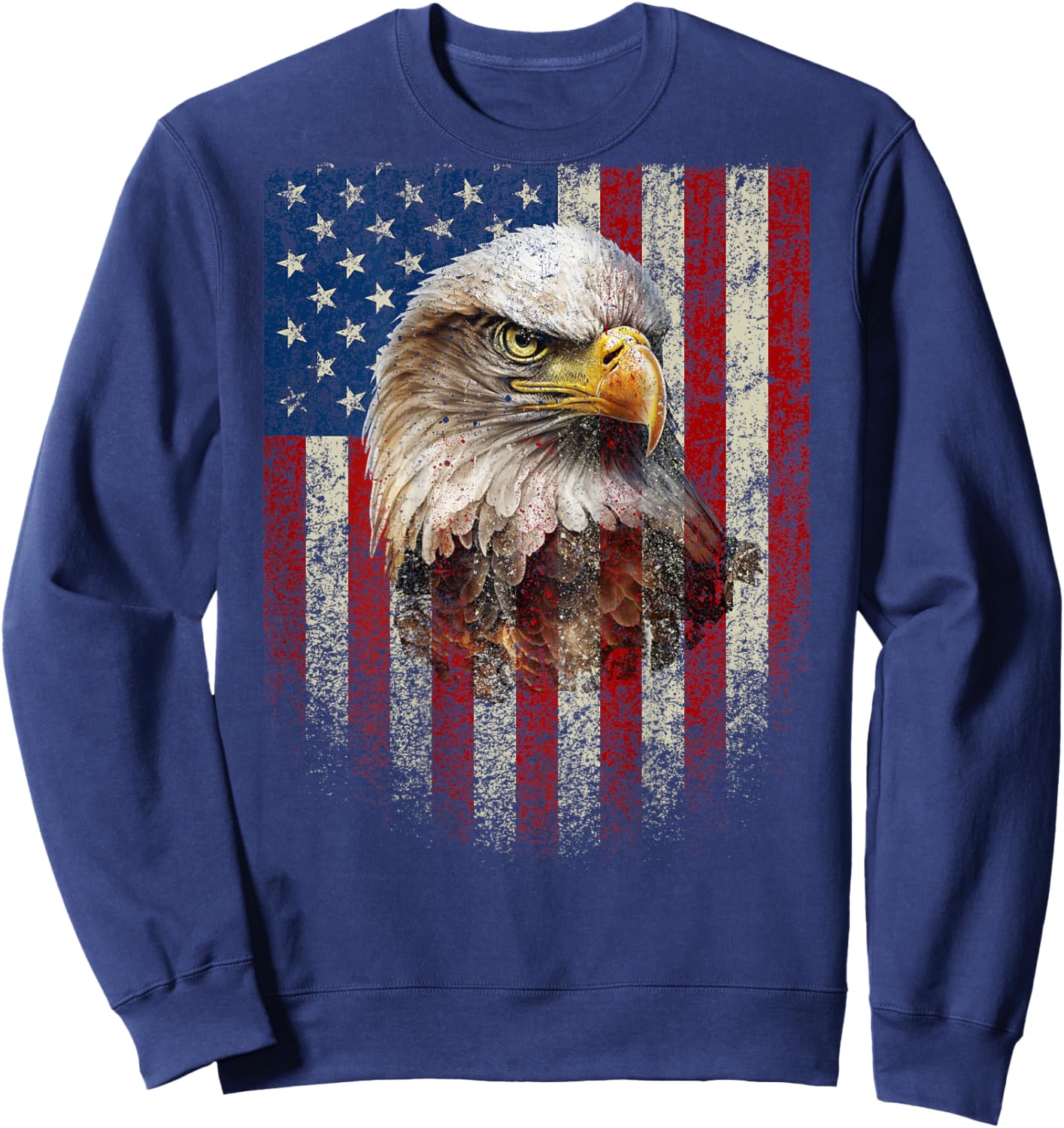 (Art on Back) Patriotic US Flag with American Eagle Sweatshirt - Sweatshirt | Navy