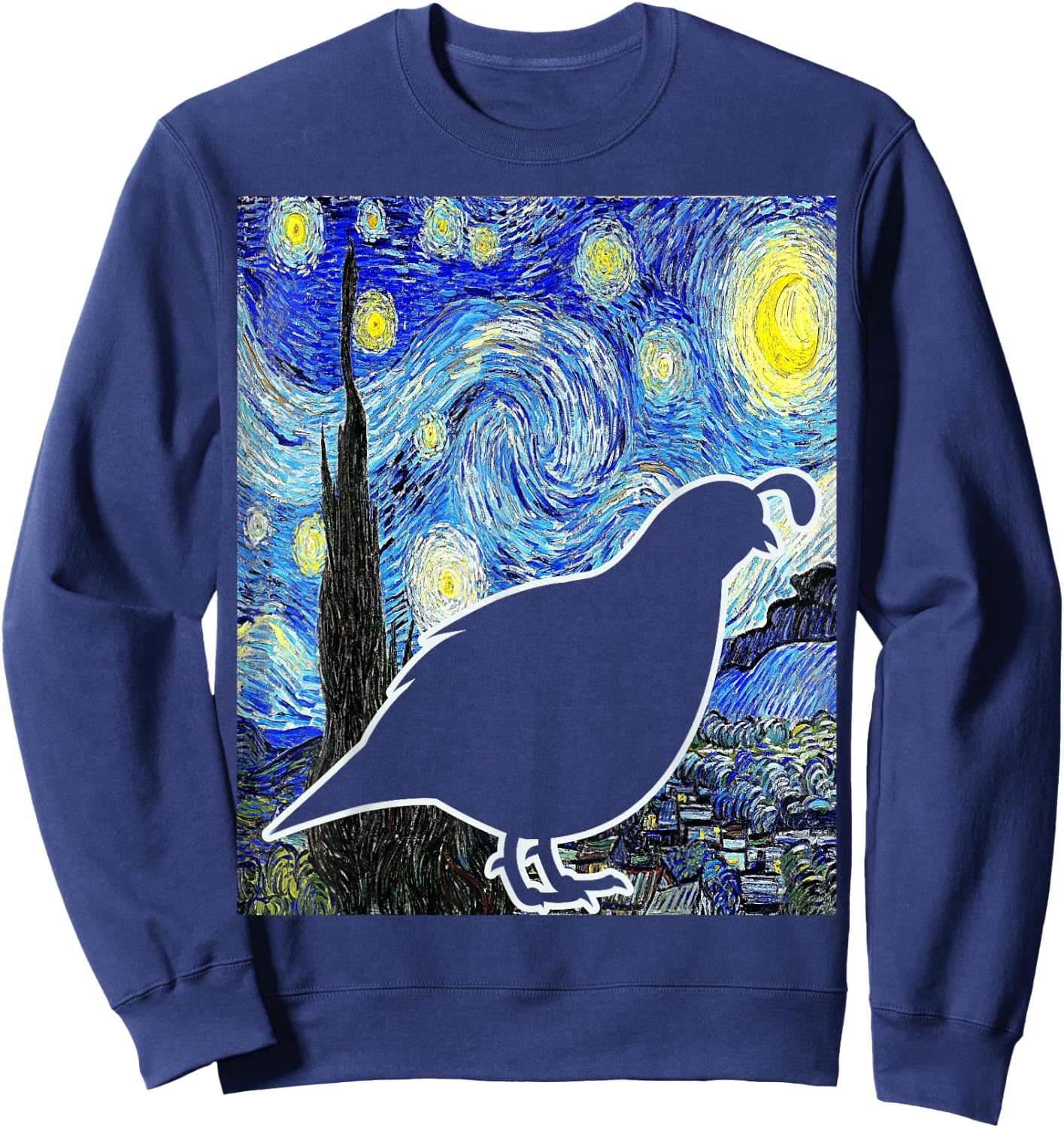 Quail Starry Night Quail Van Gogh Birdwatching Ornithology Sweatshirt - Sweatshirt | Navy