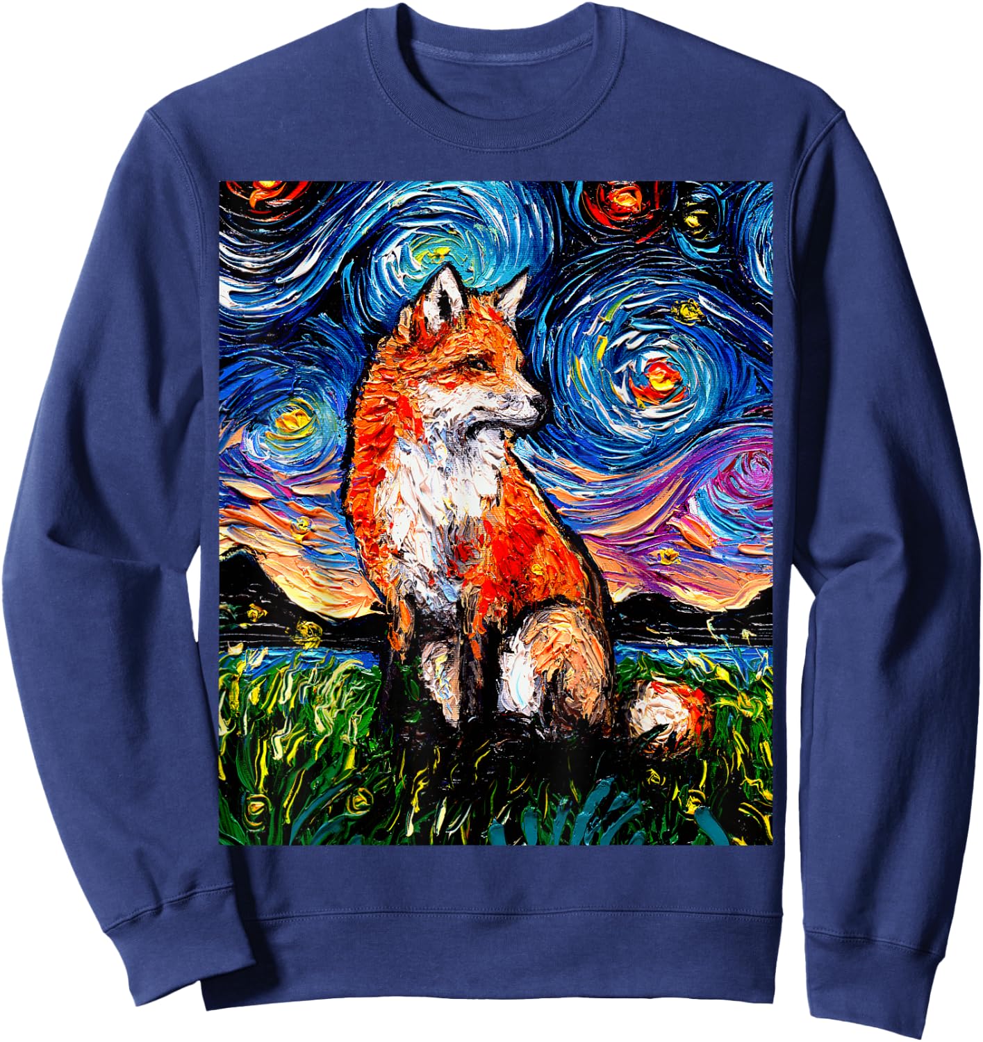 Red Fox Starry Night Animal Art by Aja Sweatshirt - Sweatshirt | Navy