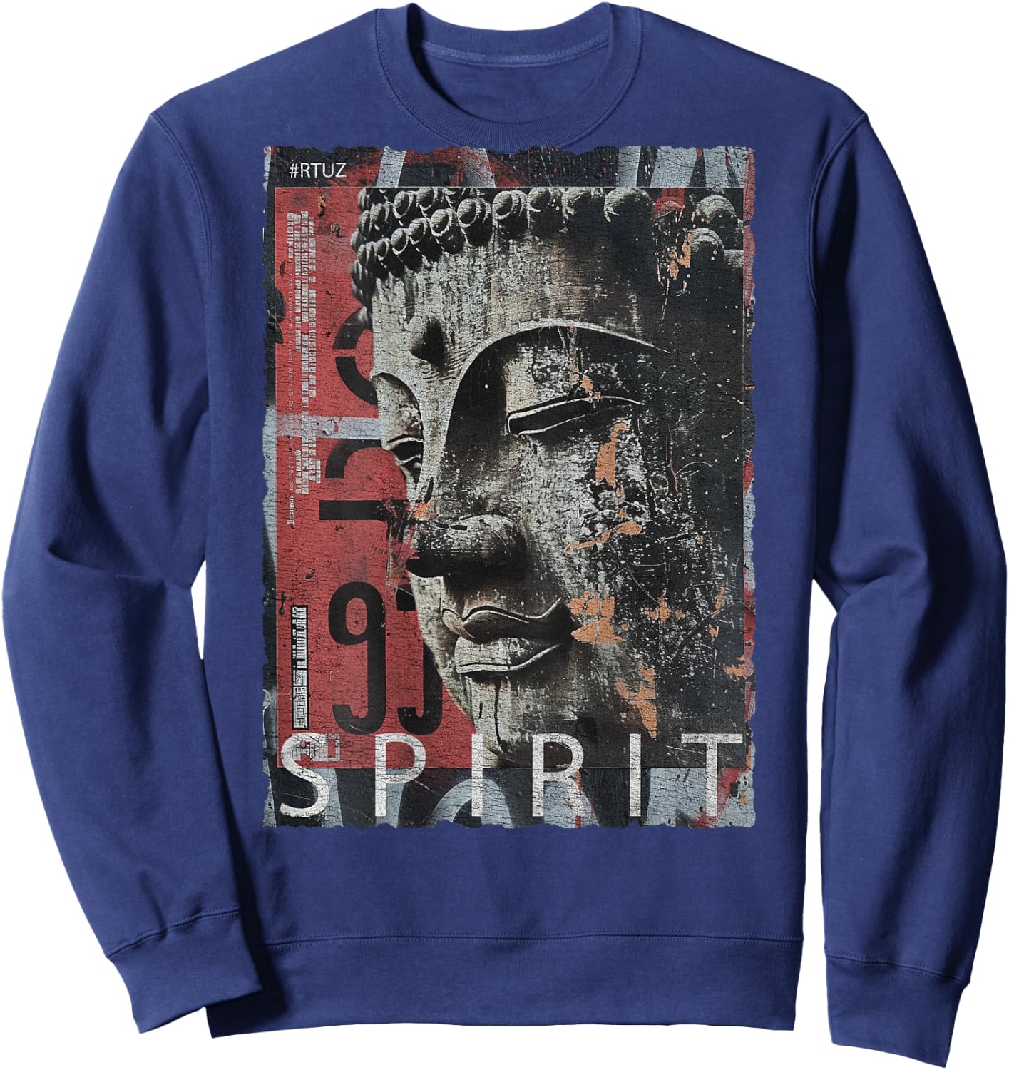 Hip Hop Retro Vintage Edgy Y2K Back Print Streetwear Buddha Sweatshirt - Sweatshirt | Navy
