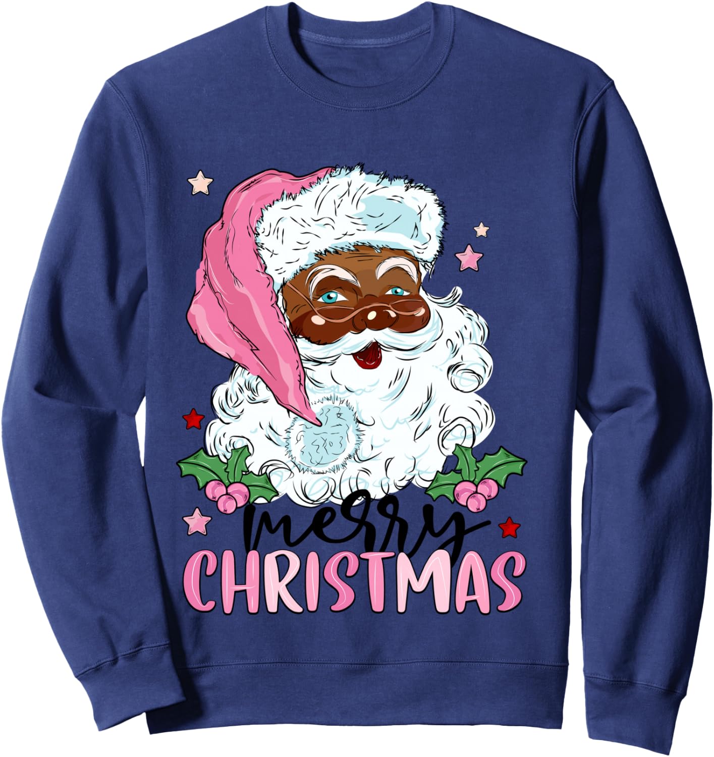 Merry Christmas Santa Claus Black Afro African American Xmas Sweatshirt - Sweatshirt | Navy