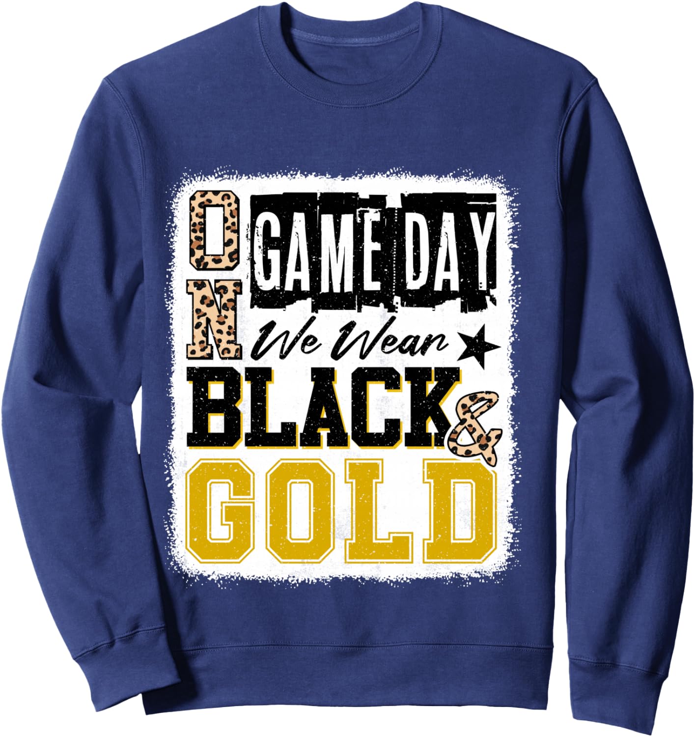 On Gameday Football We Wear Black and Gold School Spirit Sweatshirt - Sweatshirt | Navy