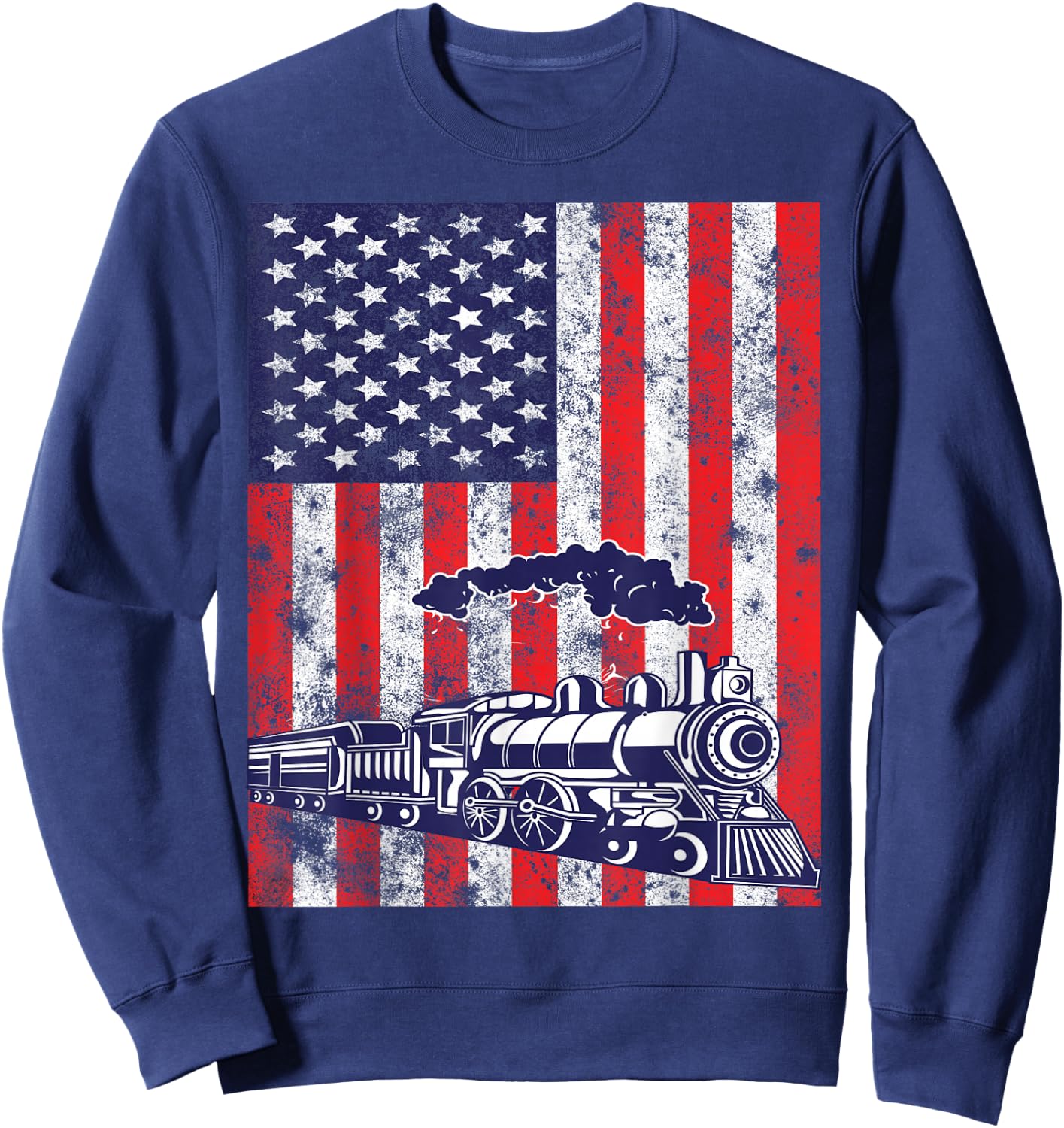 Train Locomotive Engine USA American Flag 4th of July Sweatshirt - Sweatshirt | Navy