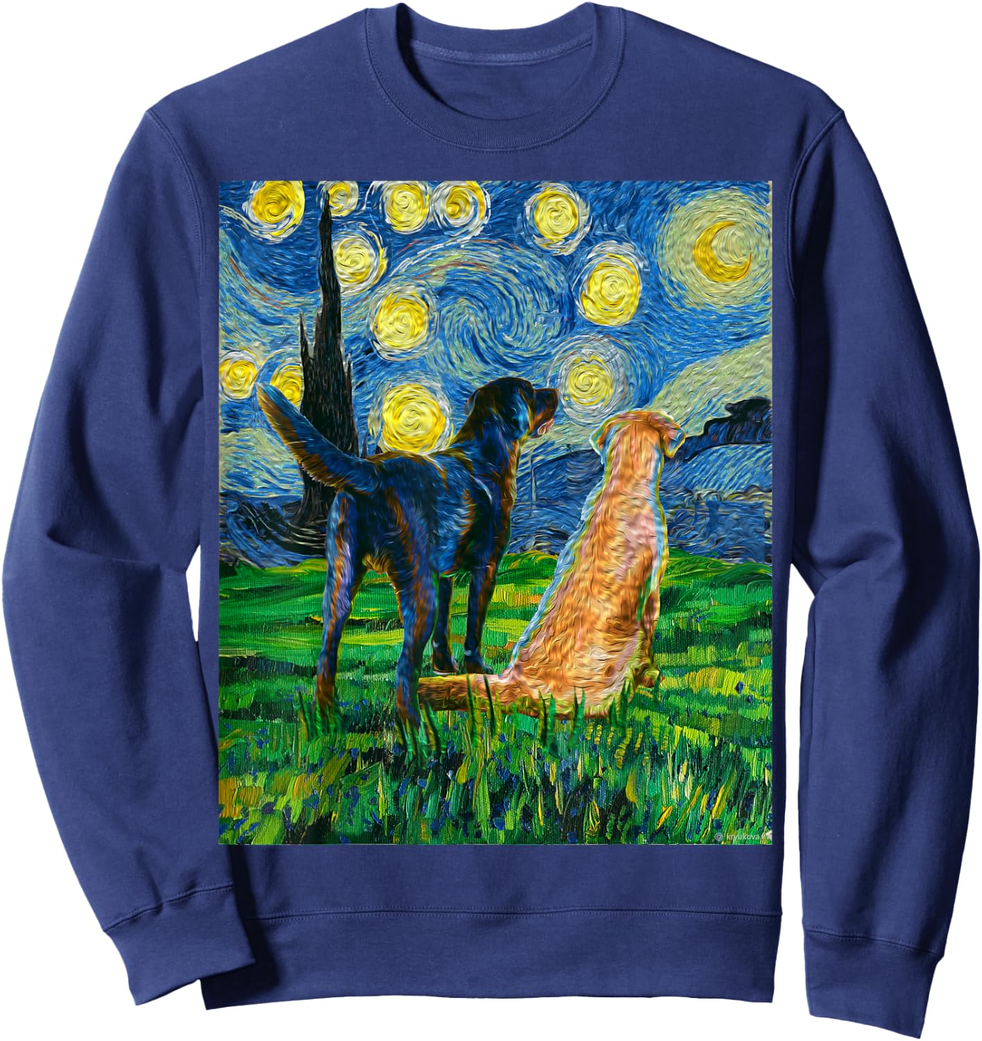 Gift Labrador Retriever Owner Dog Lover Art Van Gogh Women Sweatshirt - Sweatshirt | Navy