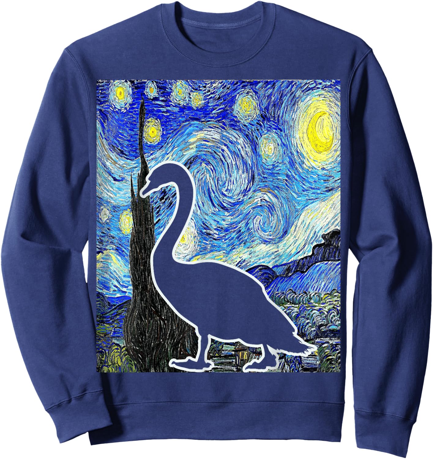 Swan Starry Night Swan Van Gogh Birdwatching Ornithology Sweatshirt - Sweatshirt | Navy