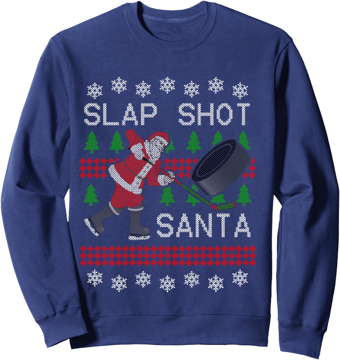 Funny Santa Hockey Ugly Christmas Sweater - Santa Sweatshirt - Sweatshirt | Navy