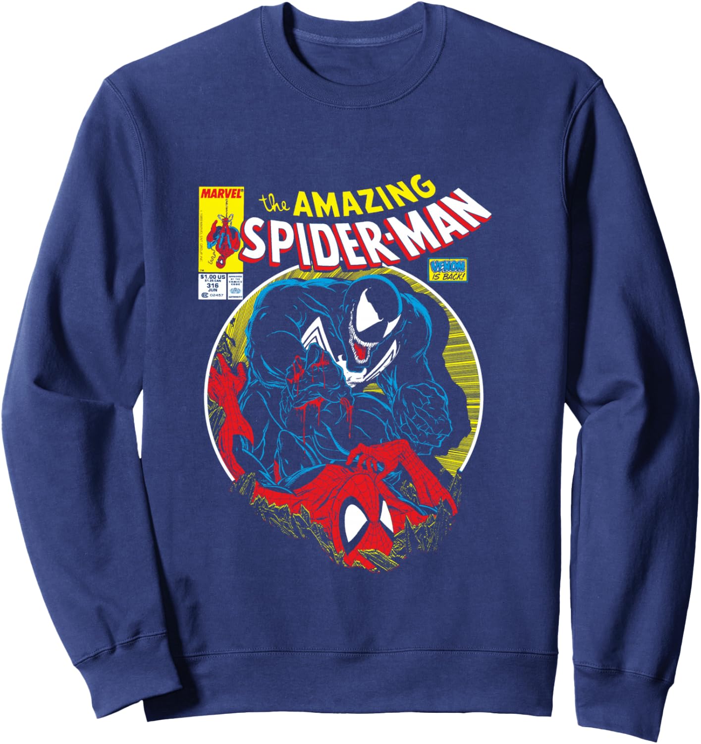Marvel Spider-Man VS Venom Bloody Battle Comic Cover Sweatshirt - Sweatshirt | Navy