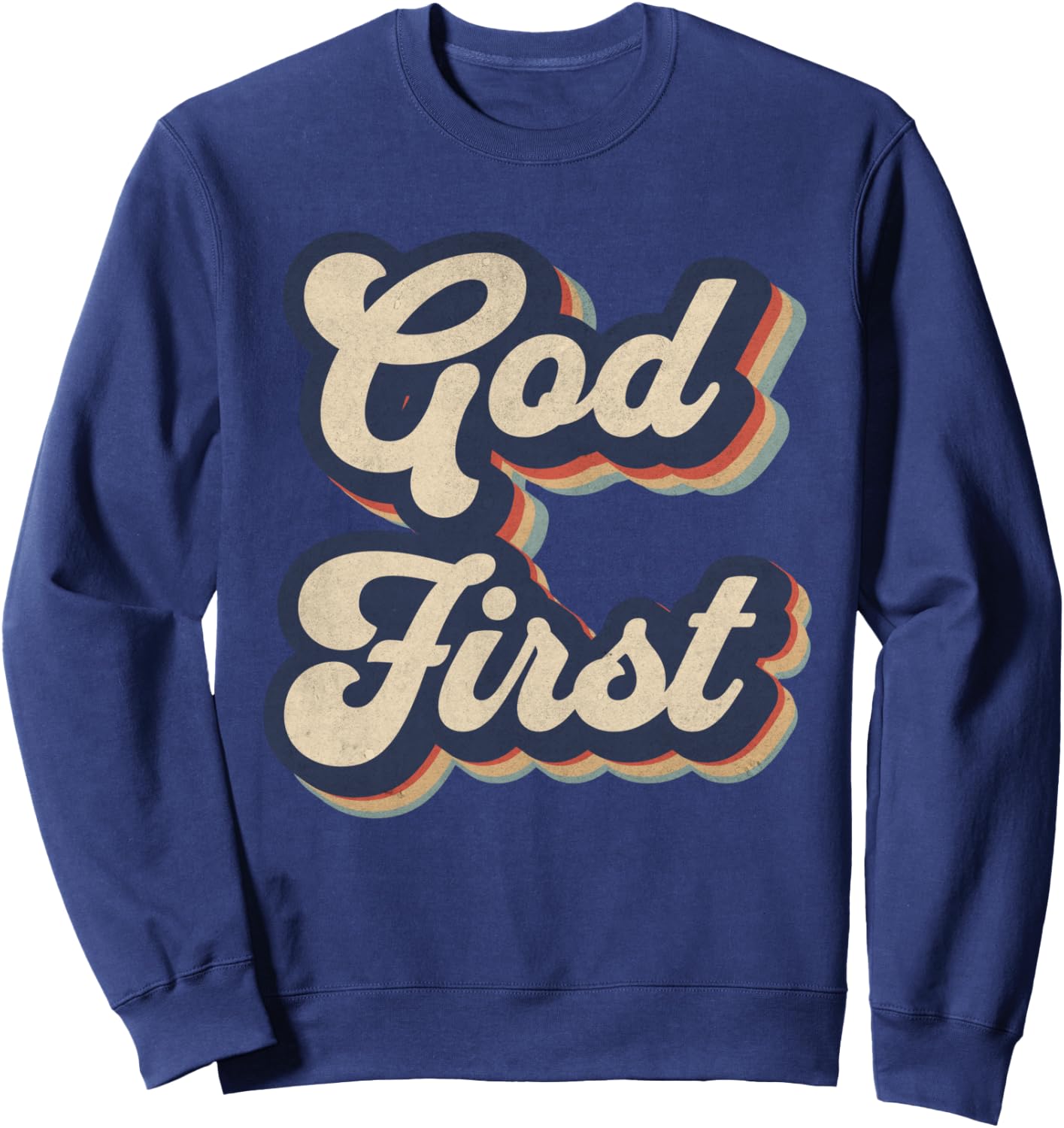 God First Retro Religious Christian Design Sweatshirt - Sweatshirt | Navy