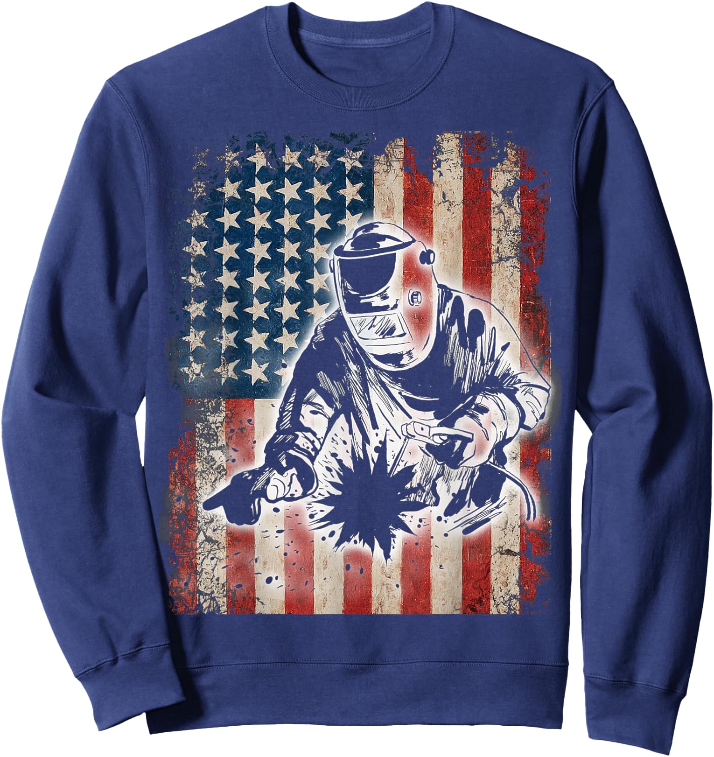Welder American Flag USA Patriotic Welder Gift Sweatshirt - Sweatshirt | Navy
