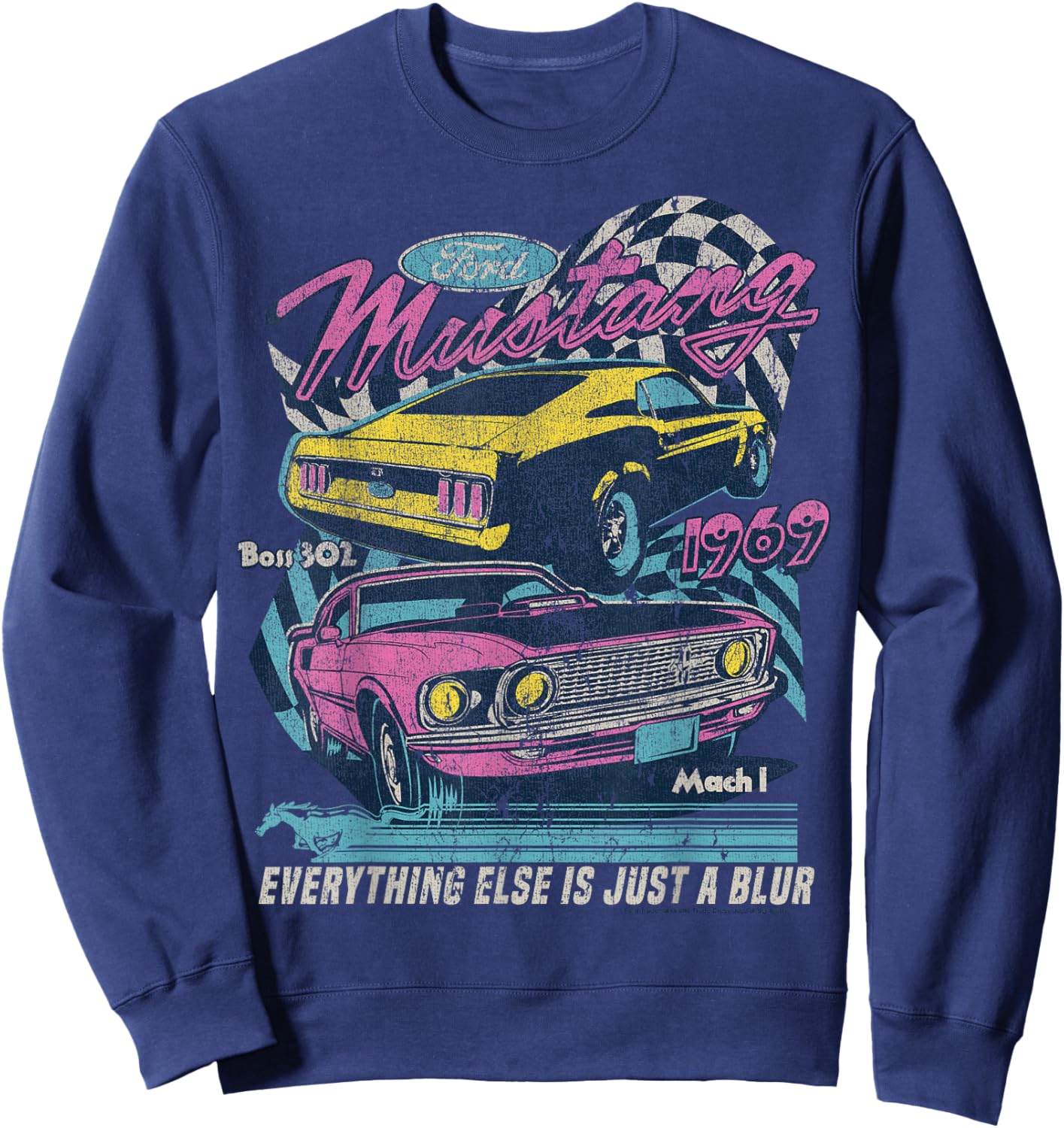 Ford - Vintage Mustang Mach 1 1969 Boss 302 Just A Blur Sweatshirt - Sweatshirt | Navy