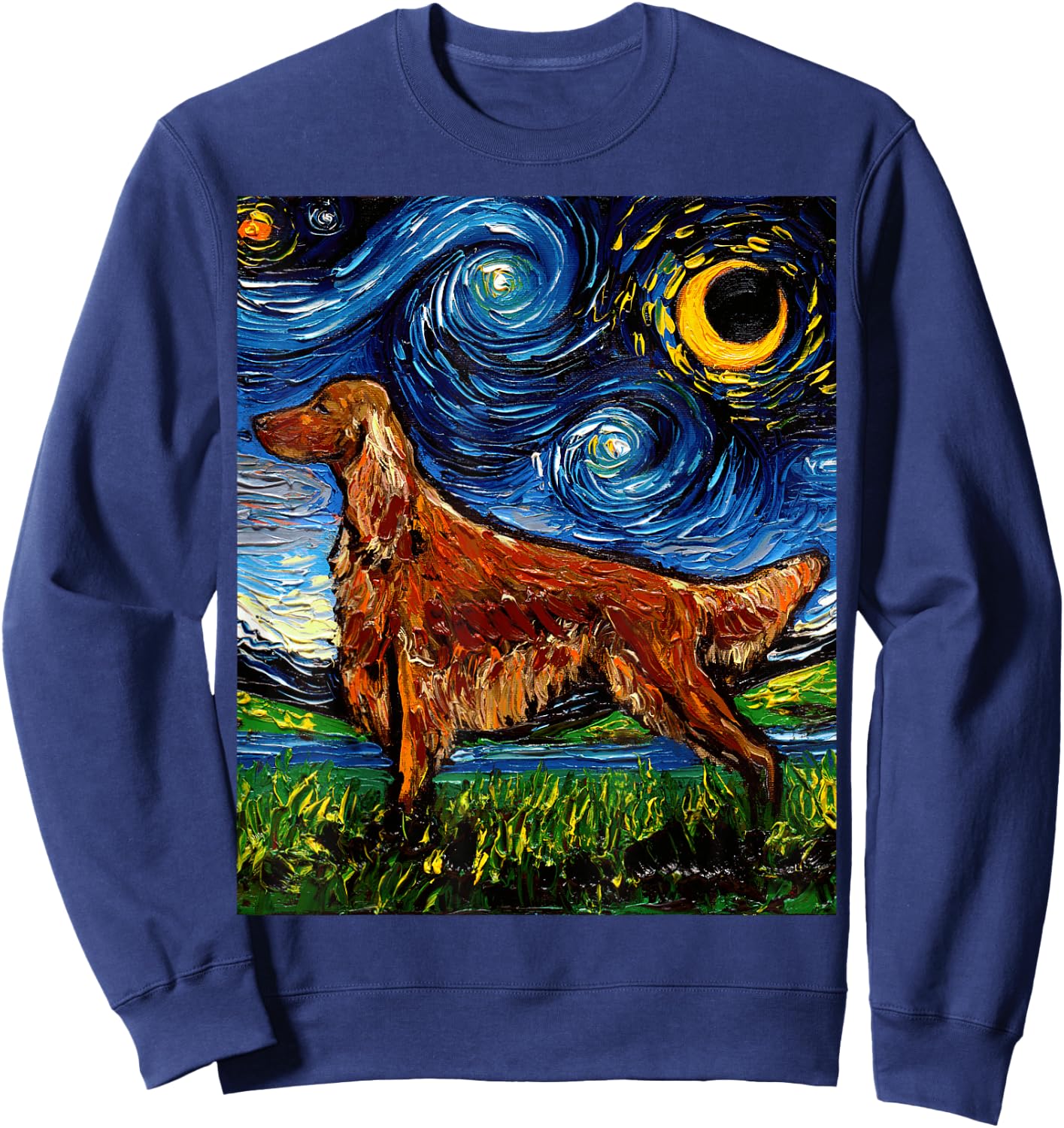 Irish Setter Starry Night Impressionist Dog Art by Aja Sweatshirt - Sweatshirt | Navy
