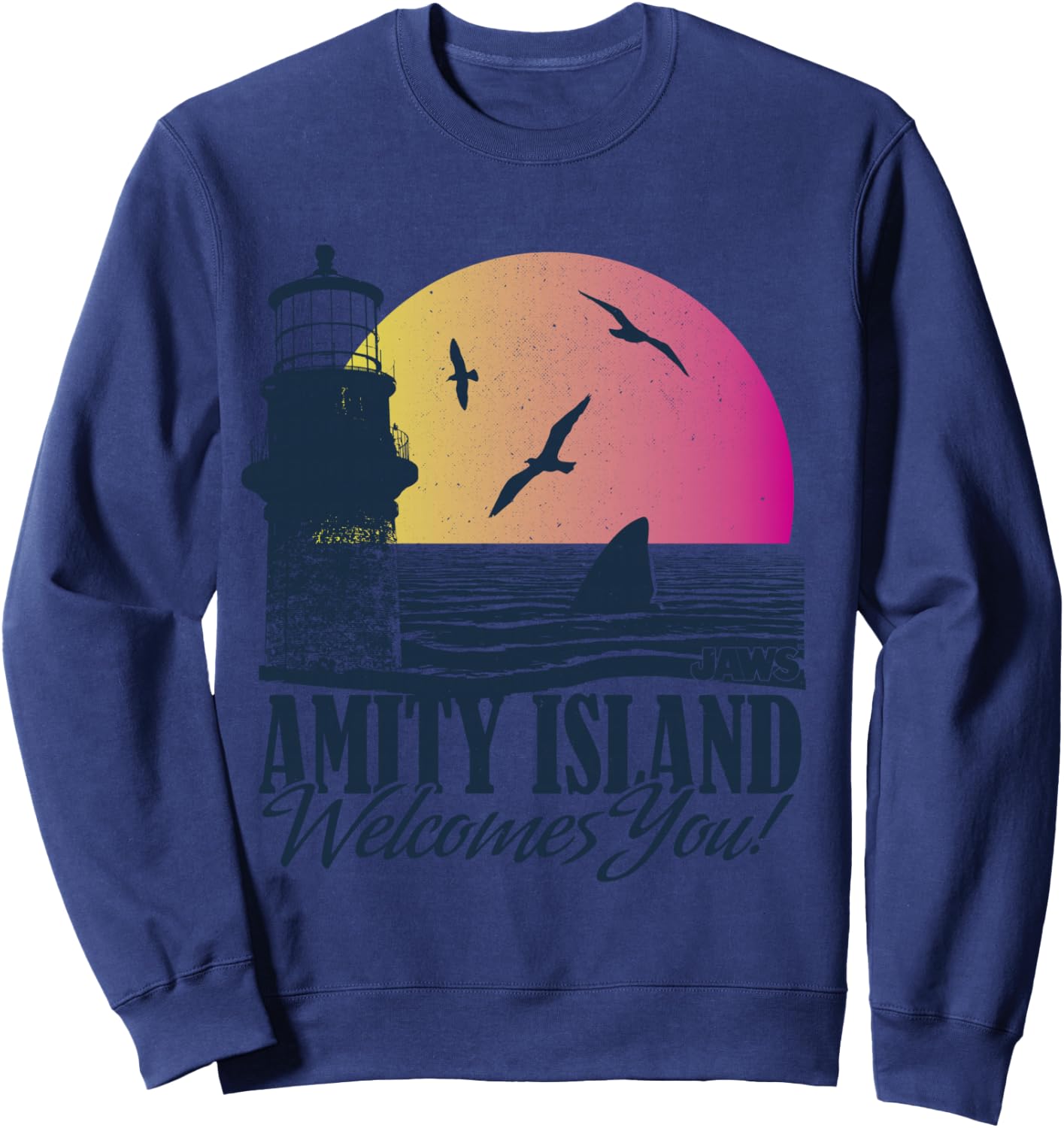 Jaws Amity Island Welcomes You Sunset Sweatshirt - Sweatshirt | Navy