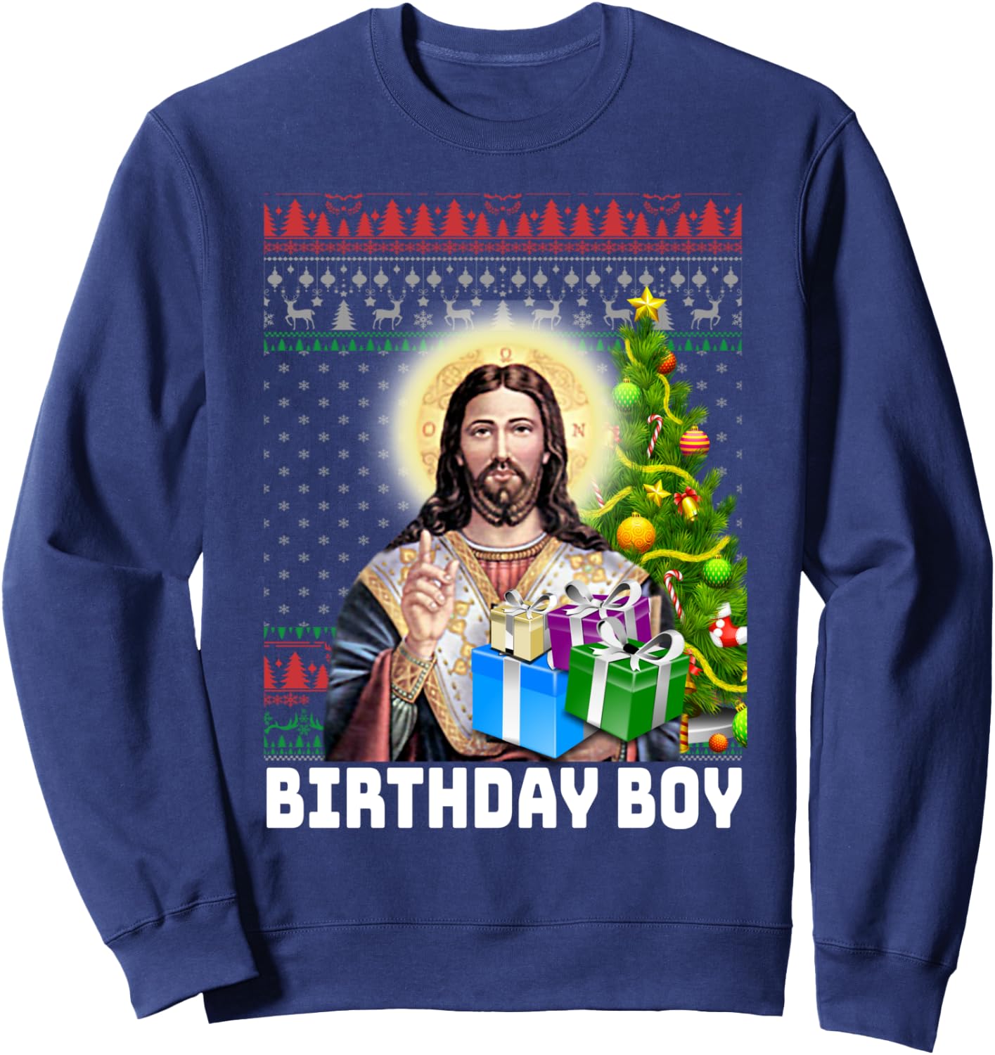 Jesus Birthday Boy Christmas Xmas Holiday Funny Ugly Sweater Sweatshirt - Sweatshirt | Navy
