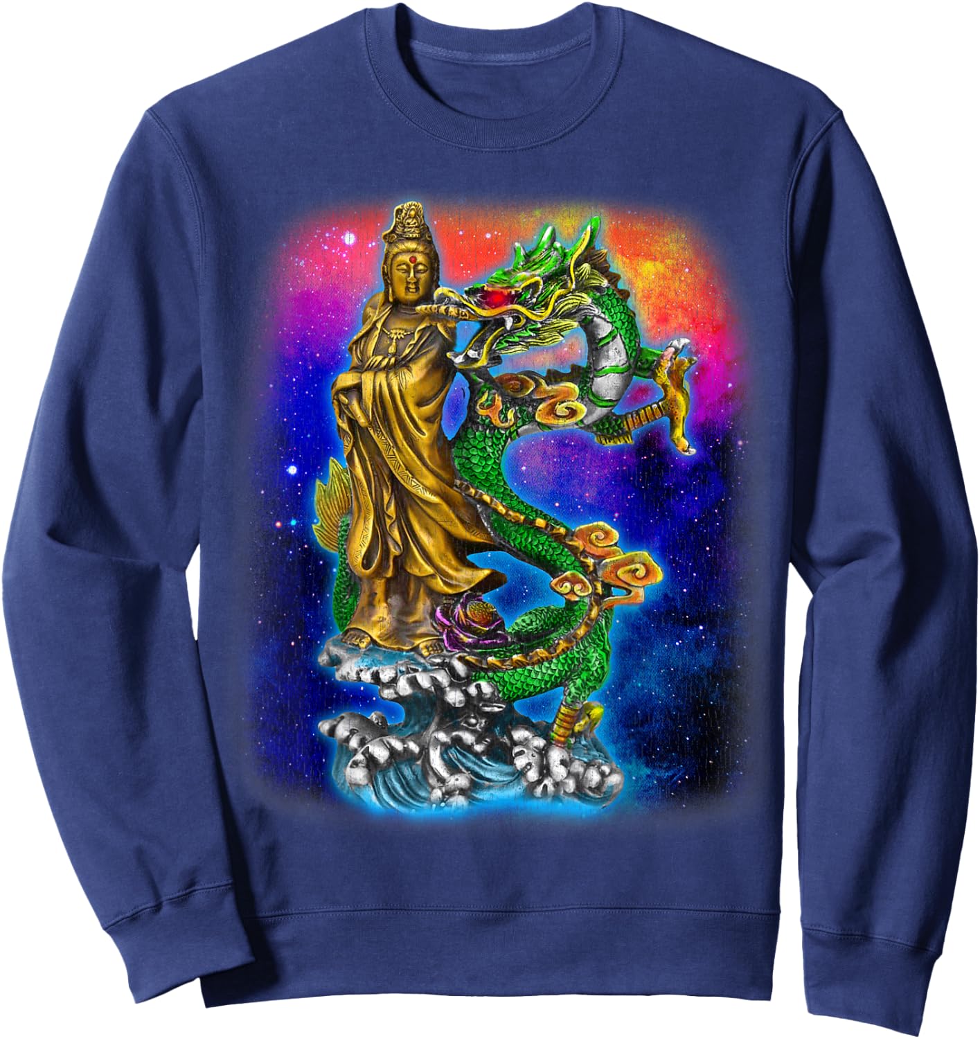 Guan Yin Guanyin Chinese Buddha Goddess Dragon Sweatshirt - Sweatshirt | Navy