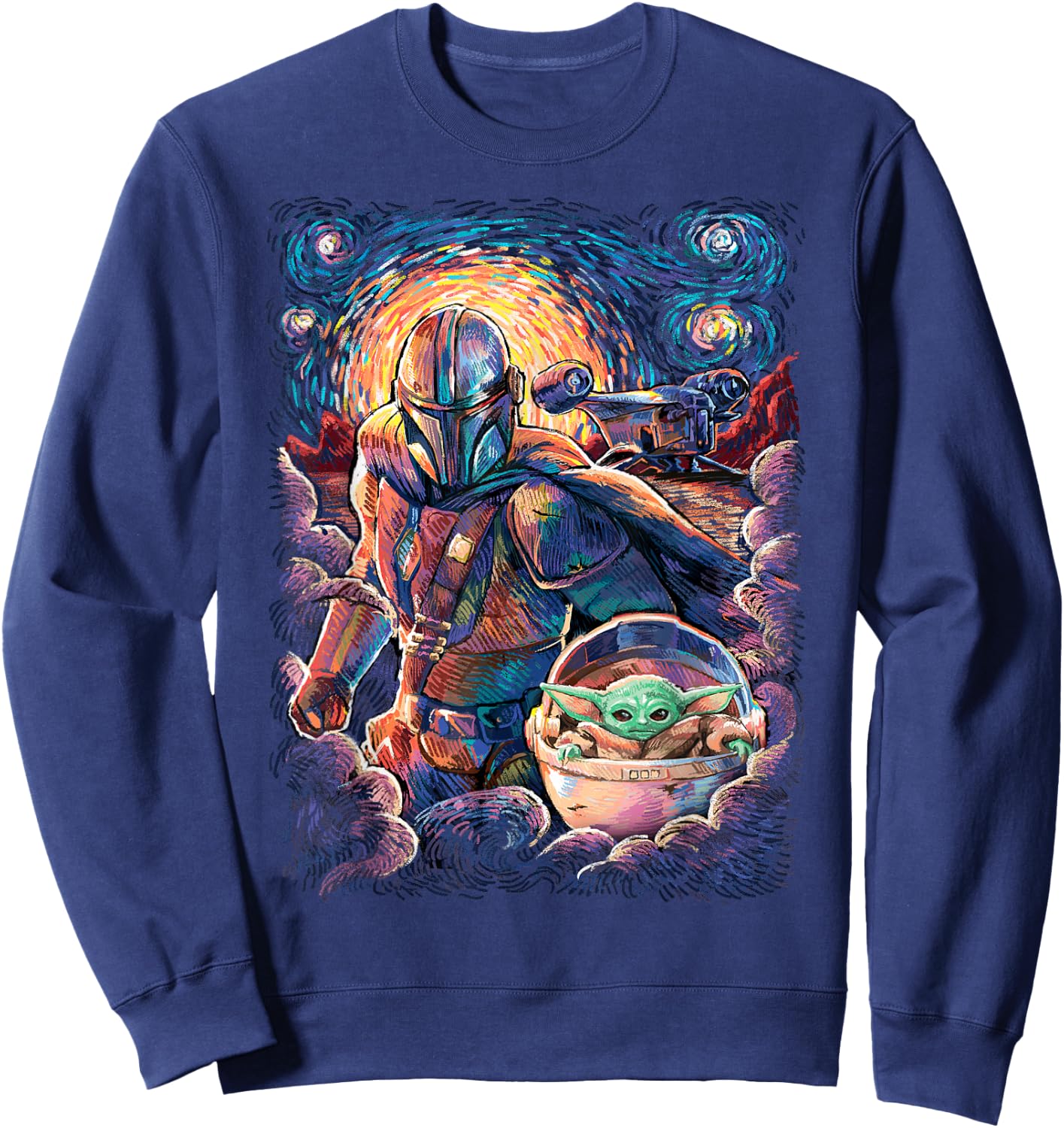 Star Wars The Mandalorian & The Child Starry Night Style Sweatshirt - Sweatshirt | Navy