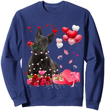 Funny Scottish Terrier Rose Heart Happy Valentine Day Dog Sweatshirt - Sweatshirt | Navy
