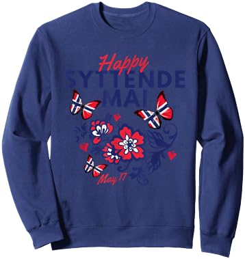 Happy Syttende Mai 17 May Norway Rosemaling Butterflies Flag Sweatshirt - Sweatshirt | Navy
