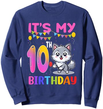 10th Birthday Wolf 10 Year Old Birthday Party Wolves Lover Sweatshirt - Sweatshirt | Navy