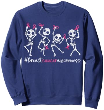 Pink Ribbon Breast Cancer Awareness Skeleton Women Men Kids Sweatshirt - Sweatshirt | Navy